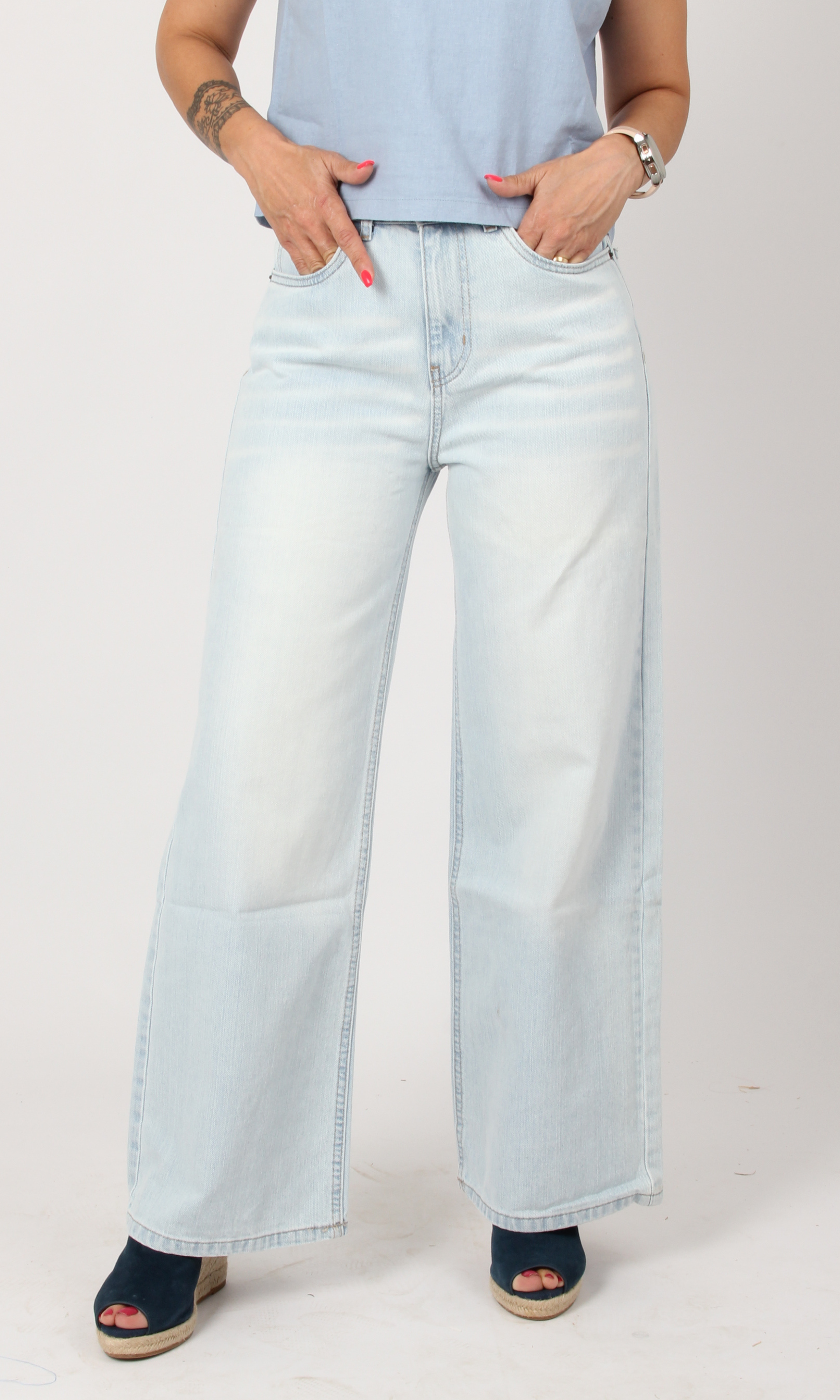 Women Wide Leg Jeans (Baby Blue)