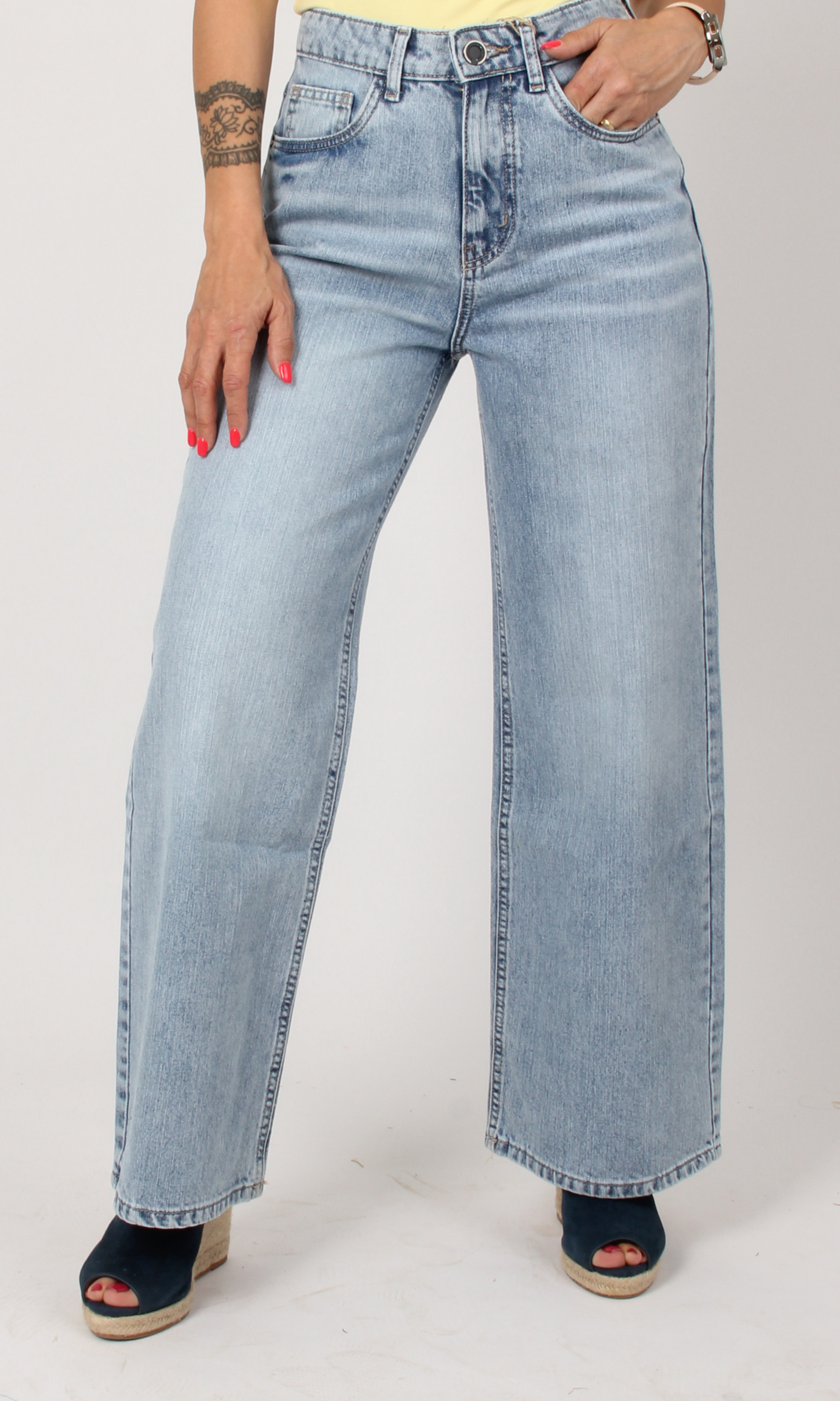 Women Wide Leg Jeans (Mid Blue)
