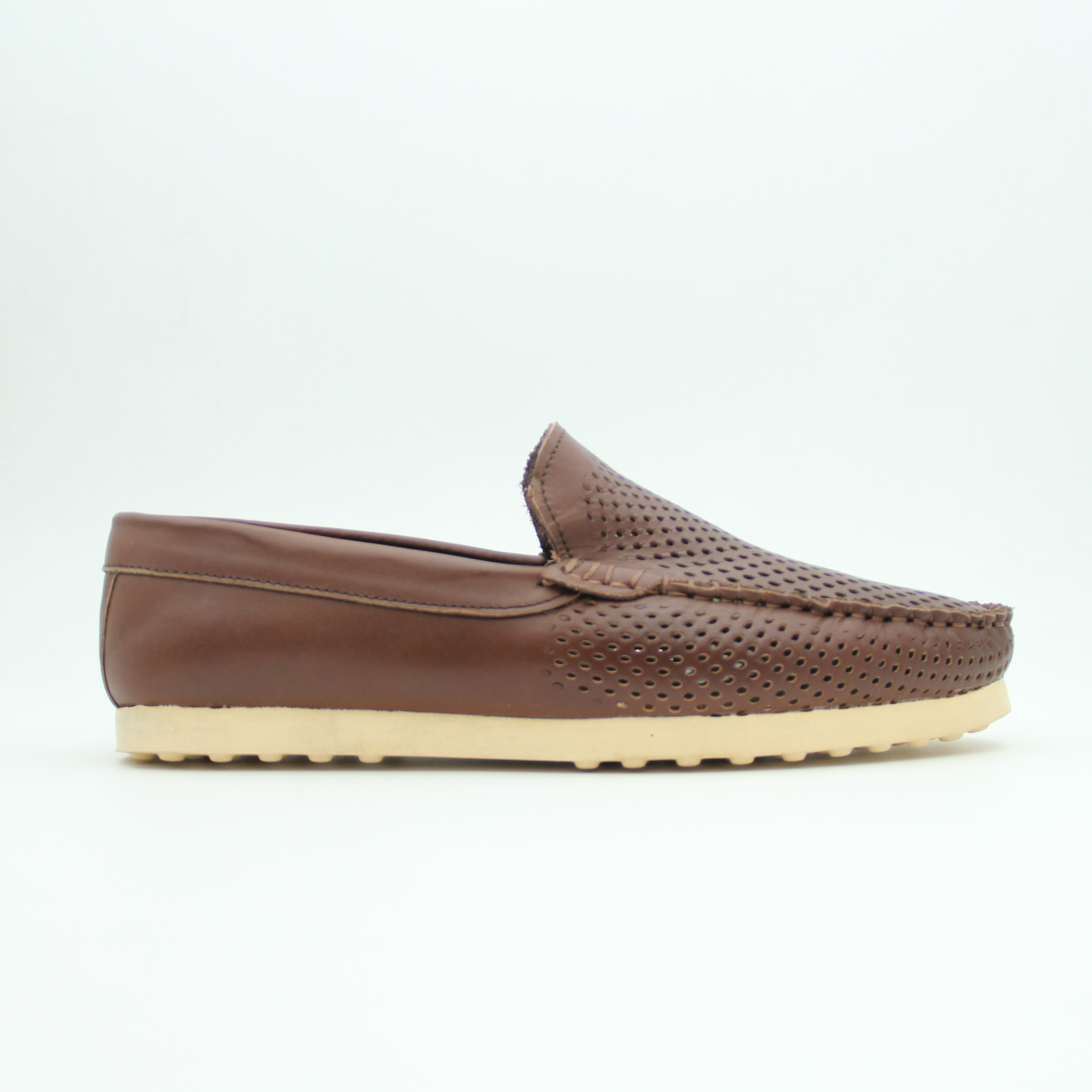 Men Loafer Shoes Leather Flat (Brown)