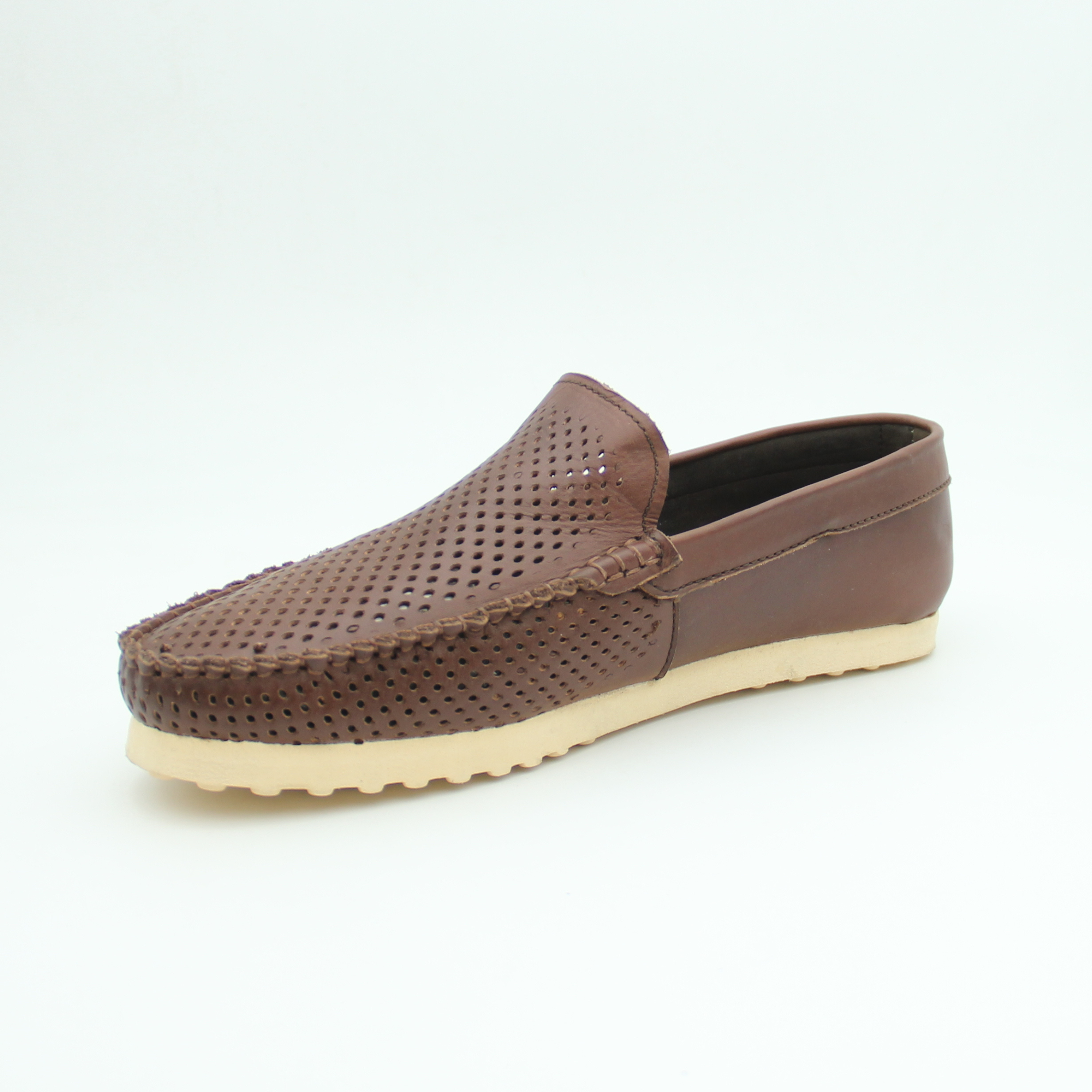 Men Loafer Shoes Leather Flat (Brown)