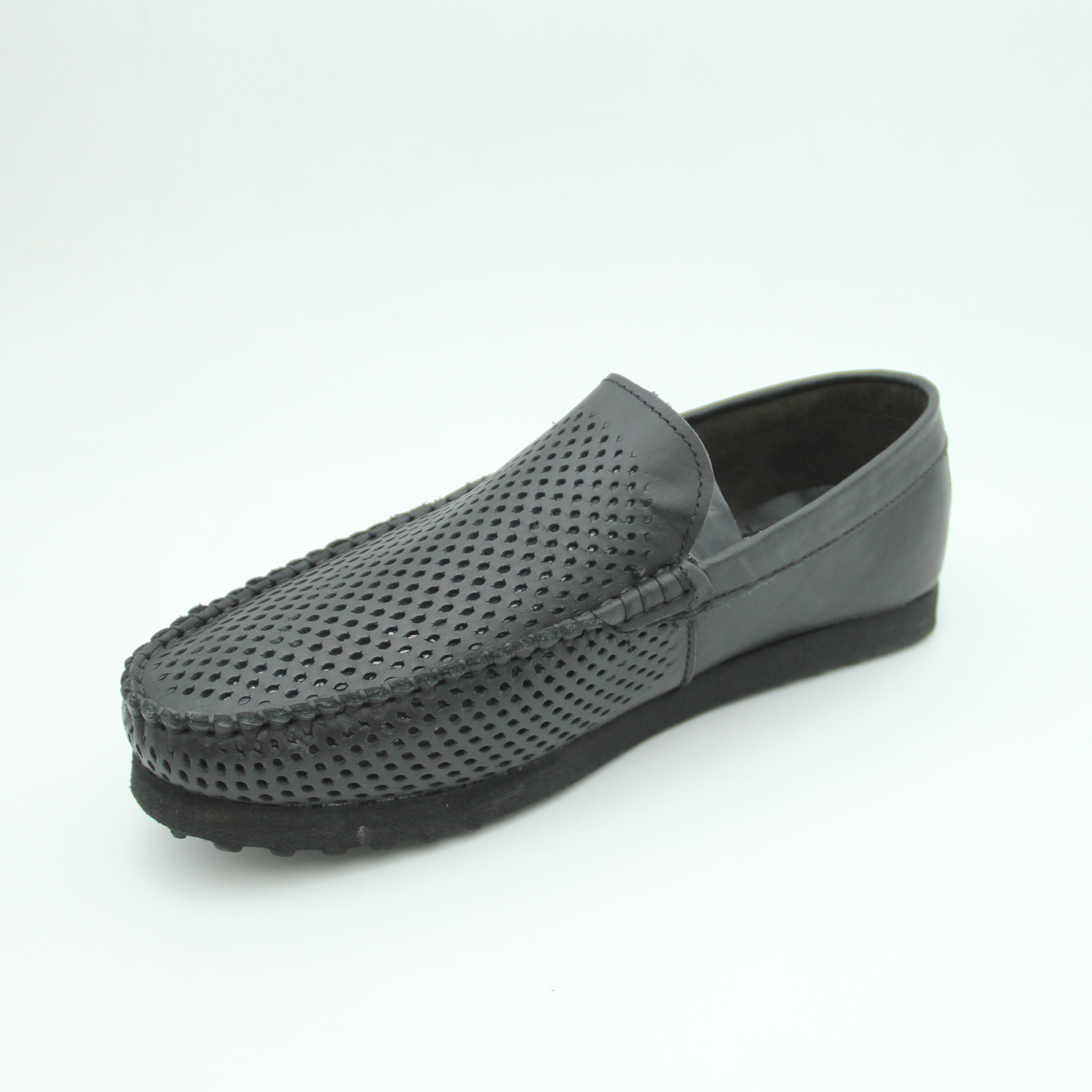Men Loafer Shoes Leather Flat (Black)