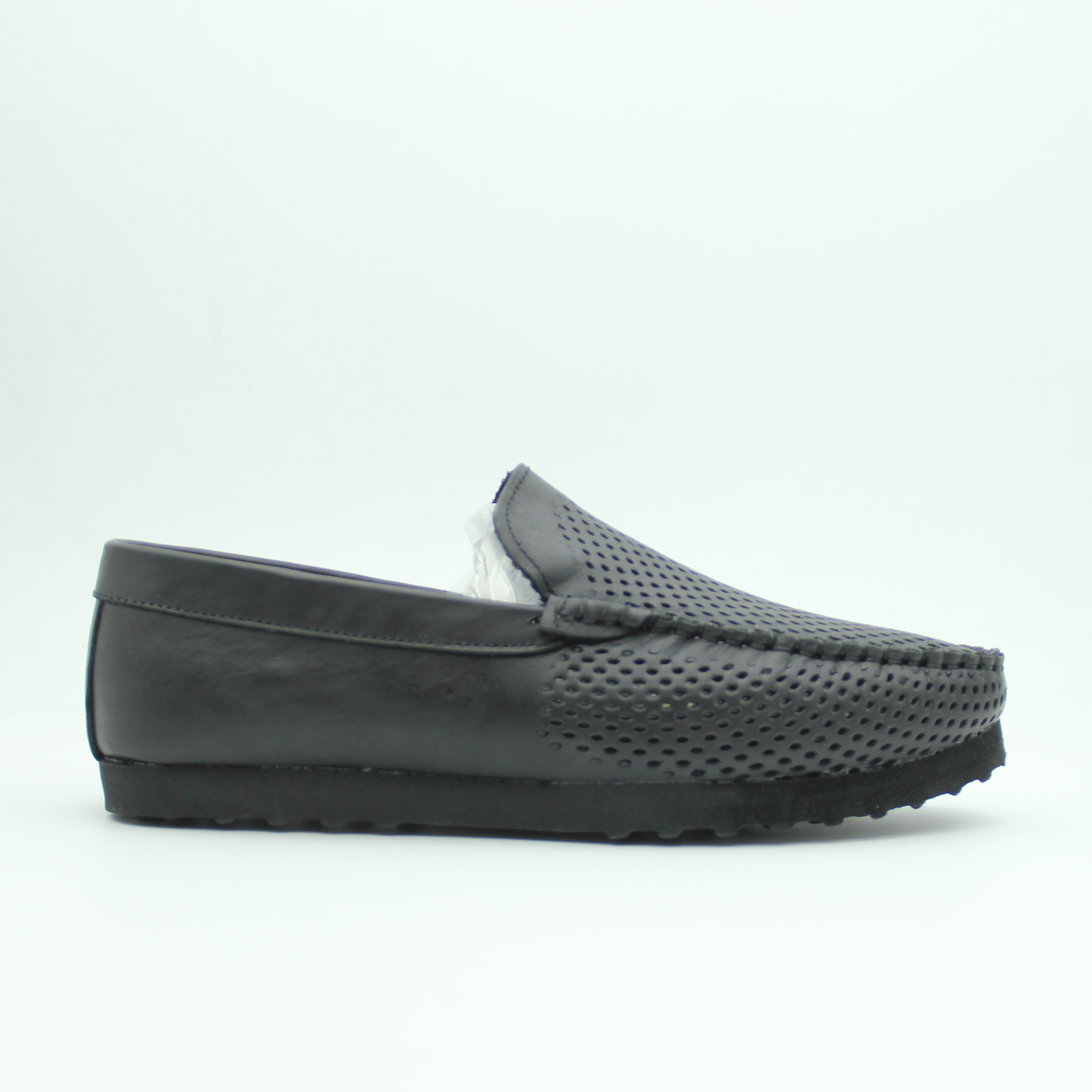 Men Loafer Shoes Leather Flat (Black)