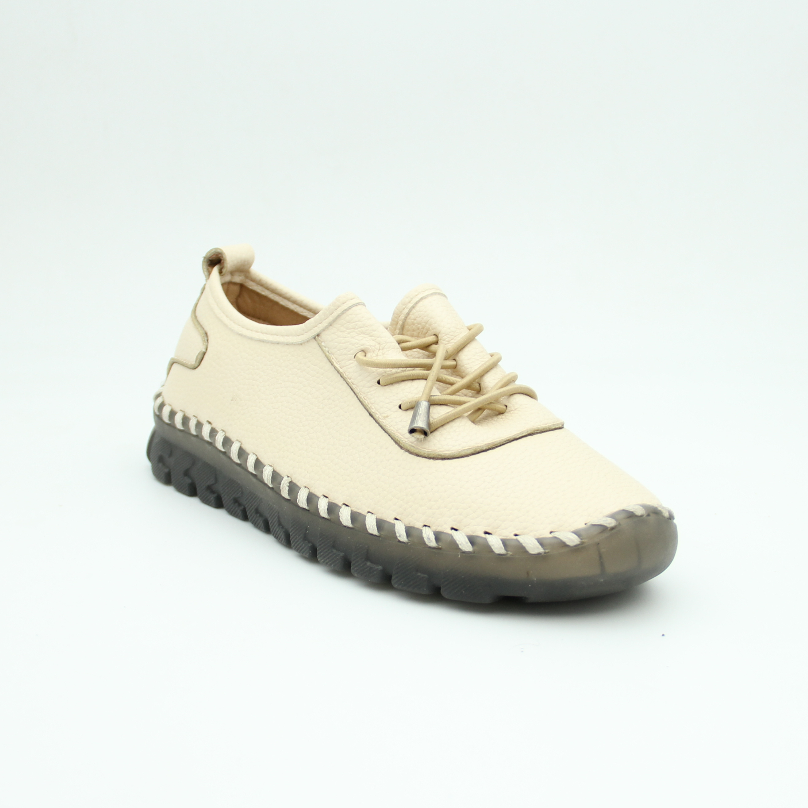 Women Casual Leather Sneaker With Non-Slip Rubber (Beige)