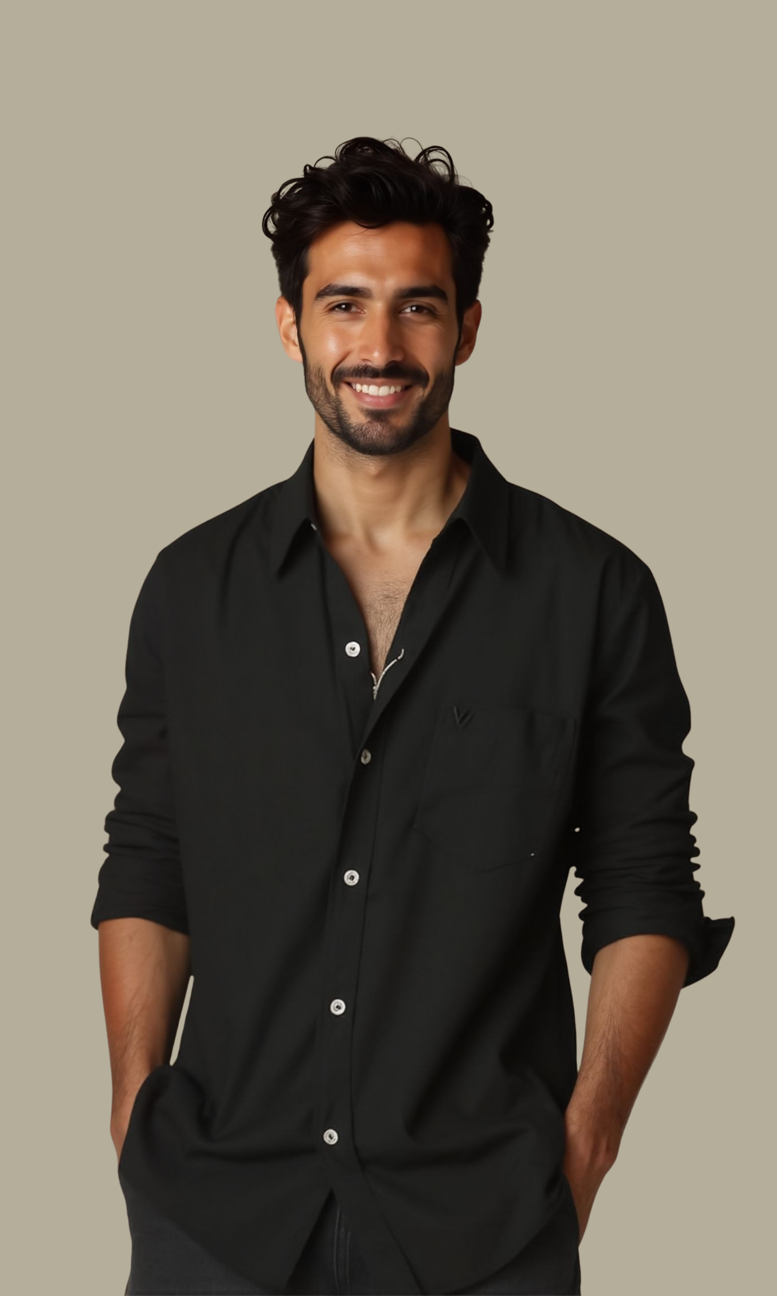 Men Regular Fit Linen Shirt A.E (Black)