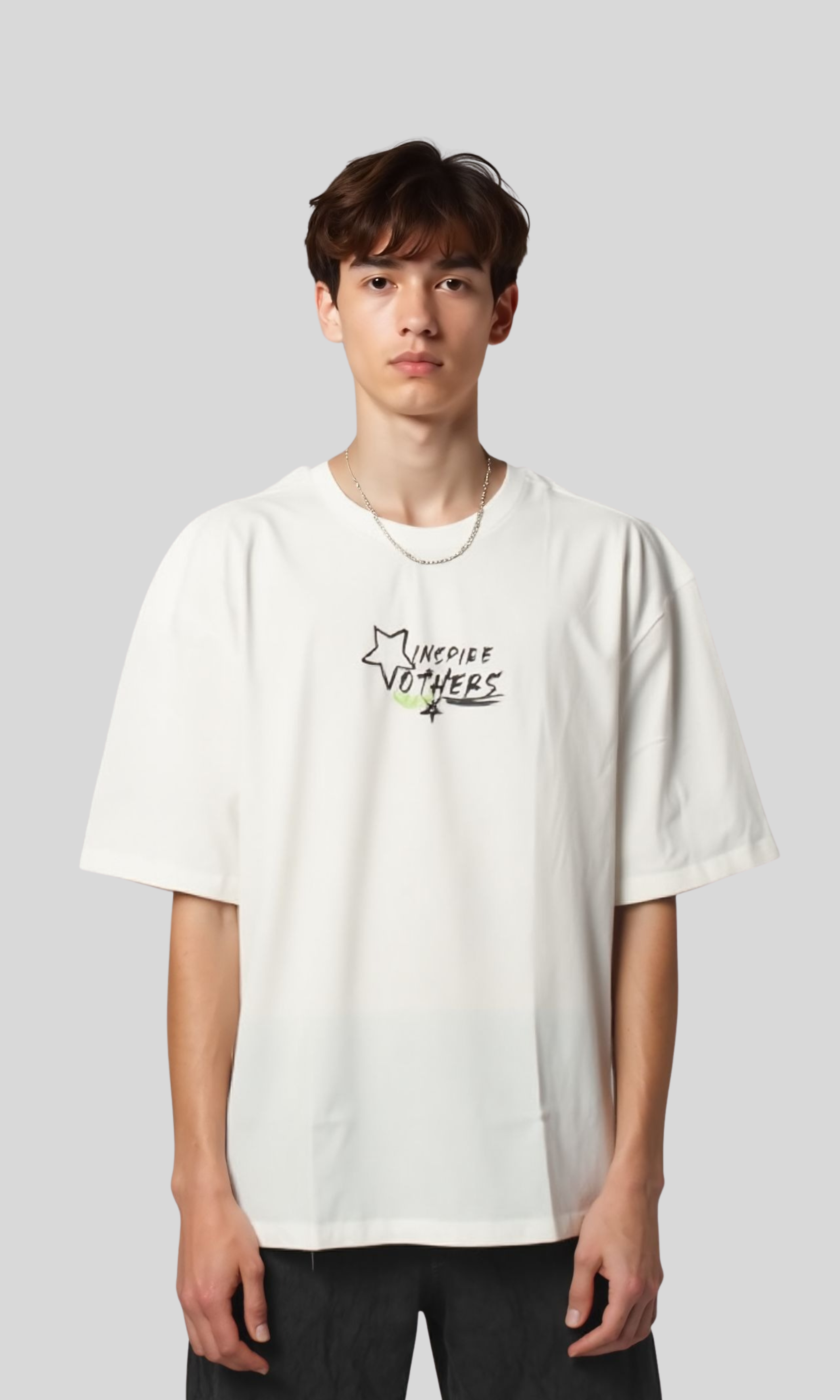 Men Oversized Boxy T-Shirt Star (White)