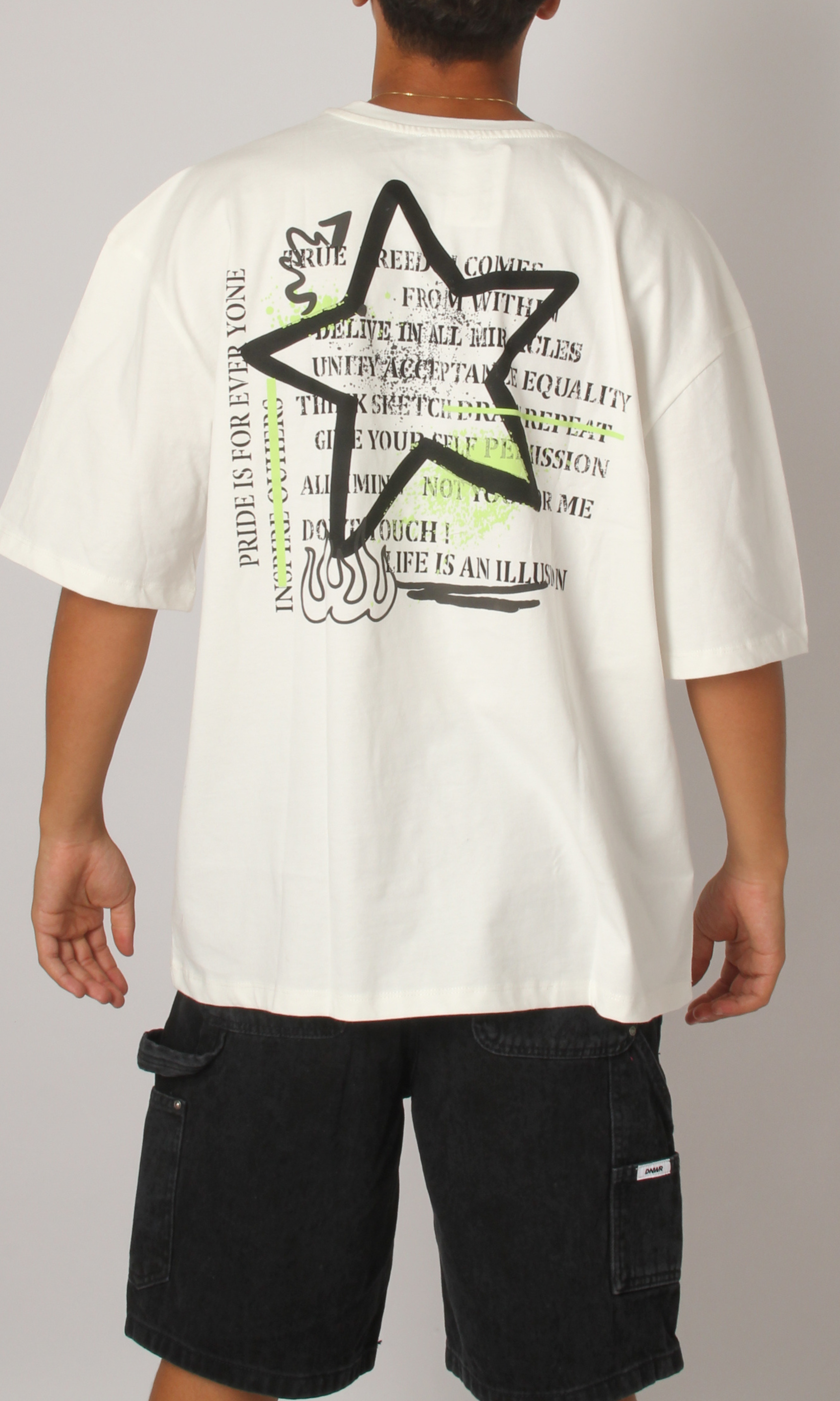 Men Oversized Boxy T-Shirt Star (White)