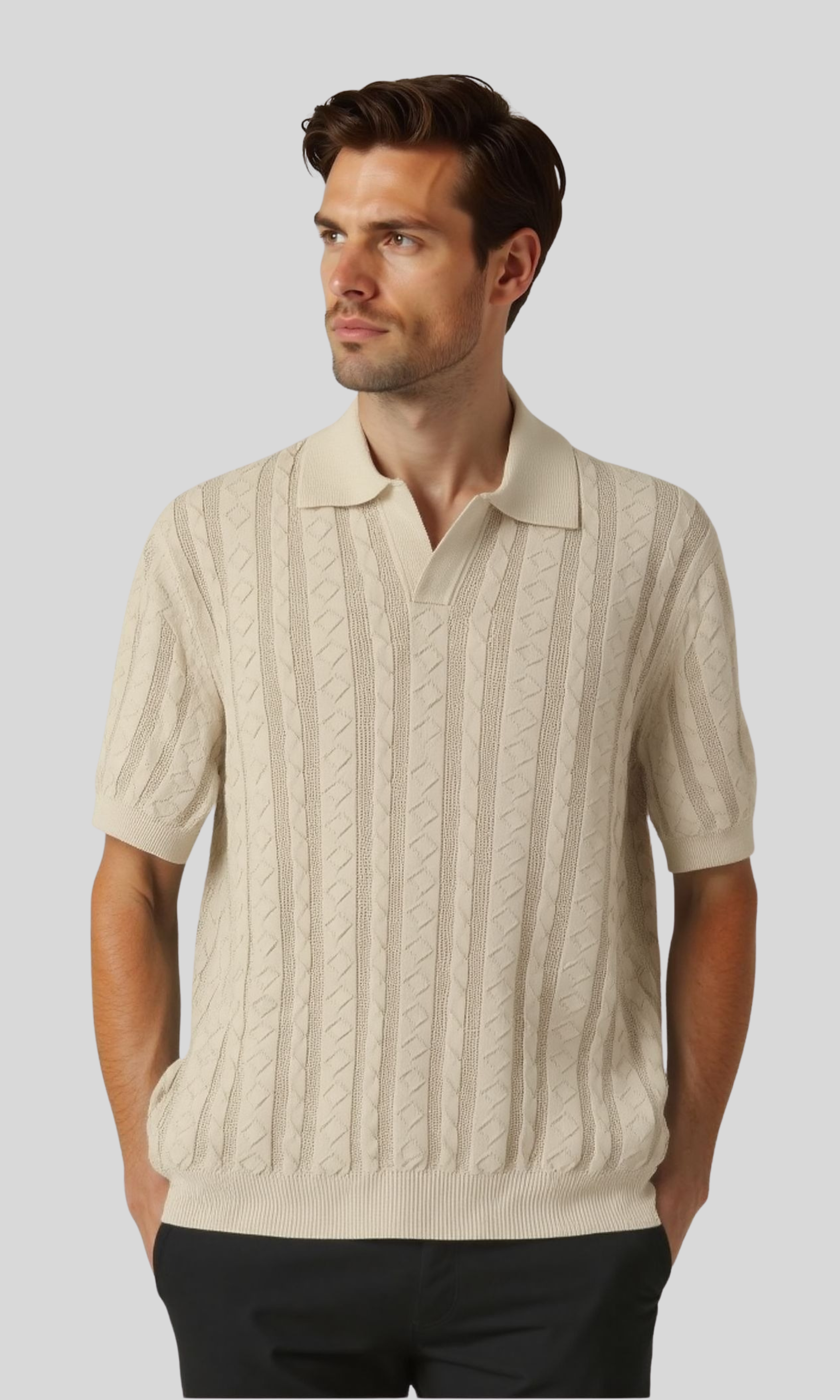 Men Textured Knit Regular Fit Polo
