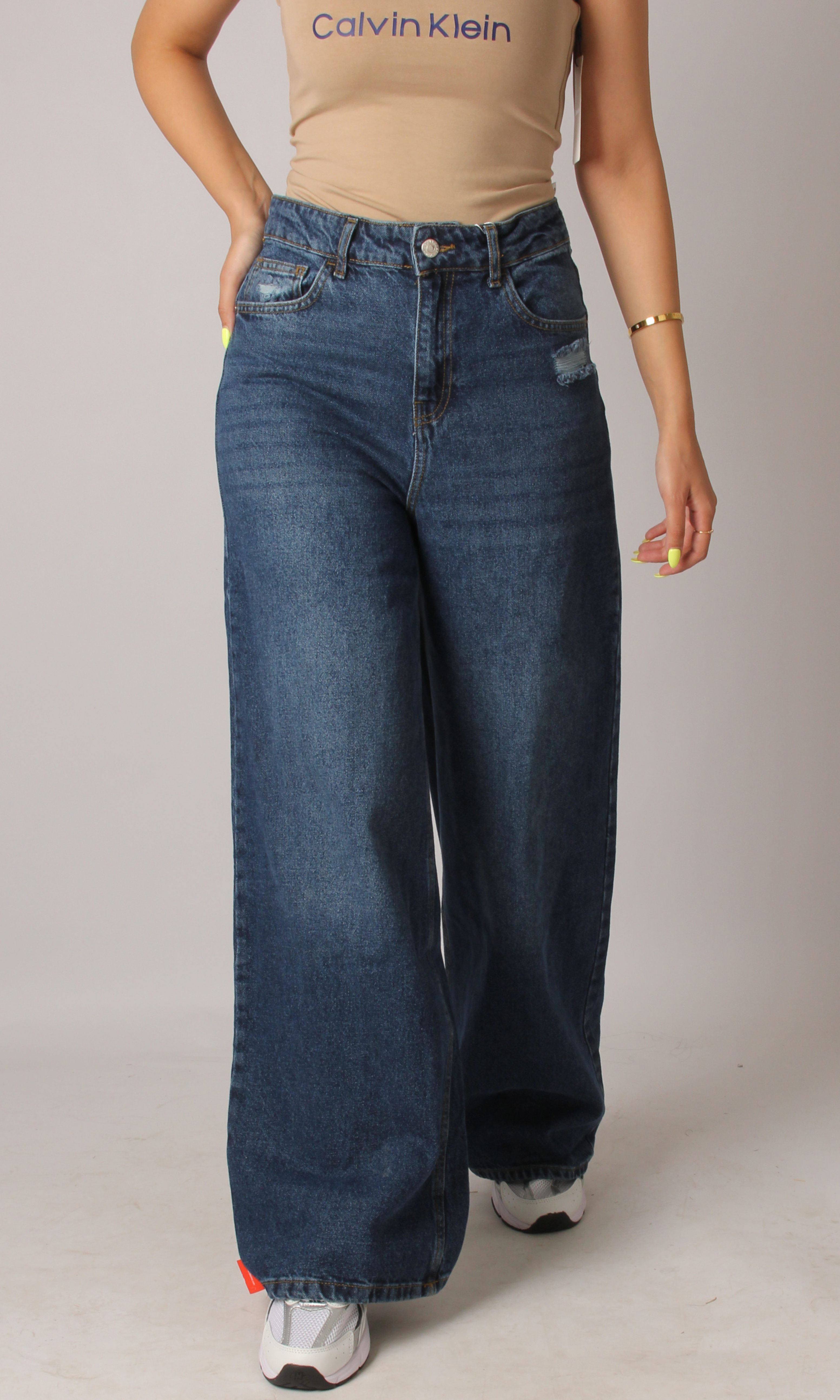 Women High Waist-Wide Leg Jeans (Dark Blue)