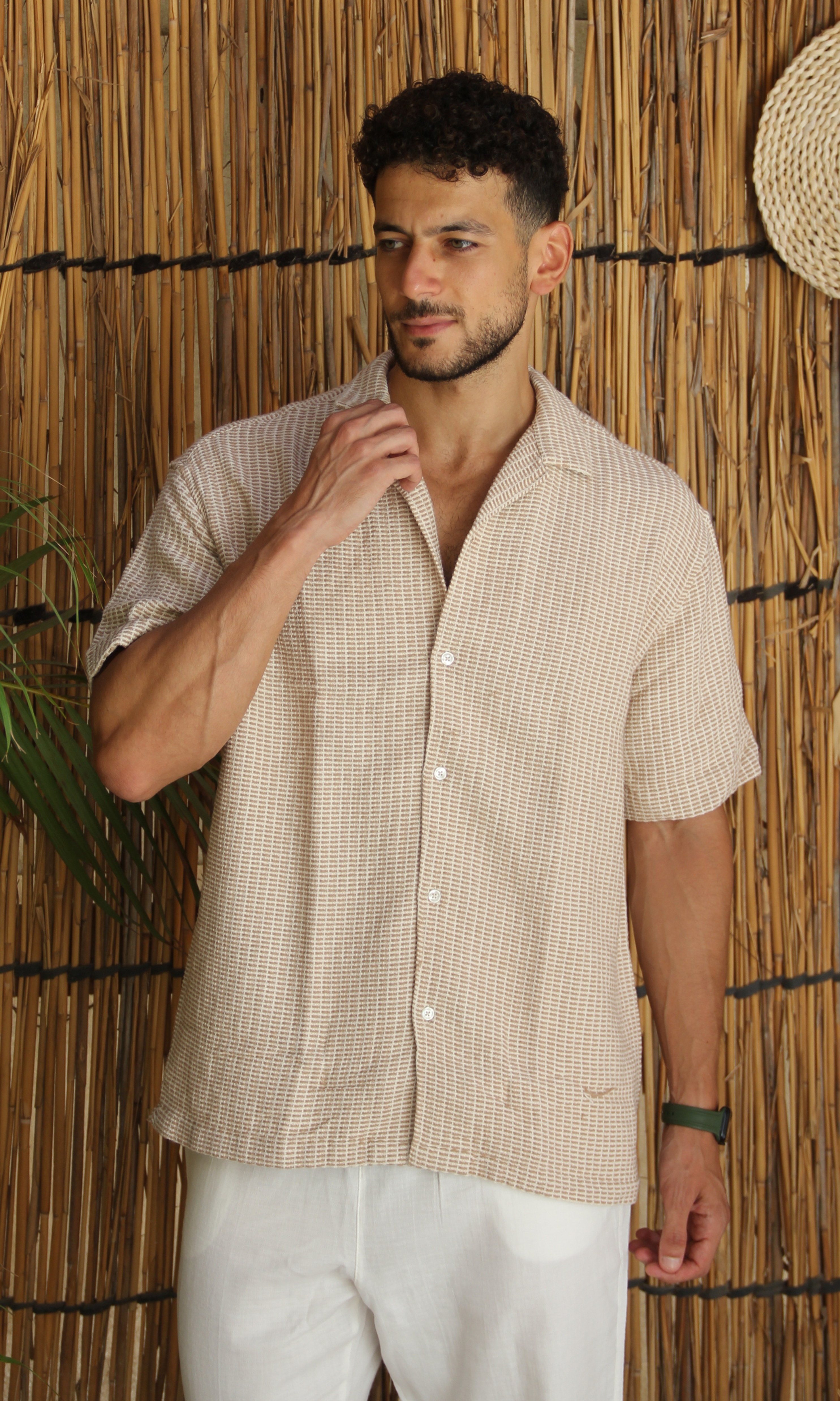 Men Regular Fit Texture Shirt (Beige*White)
