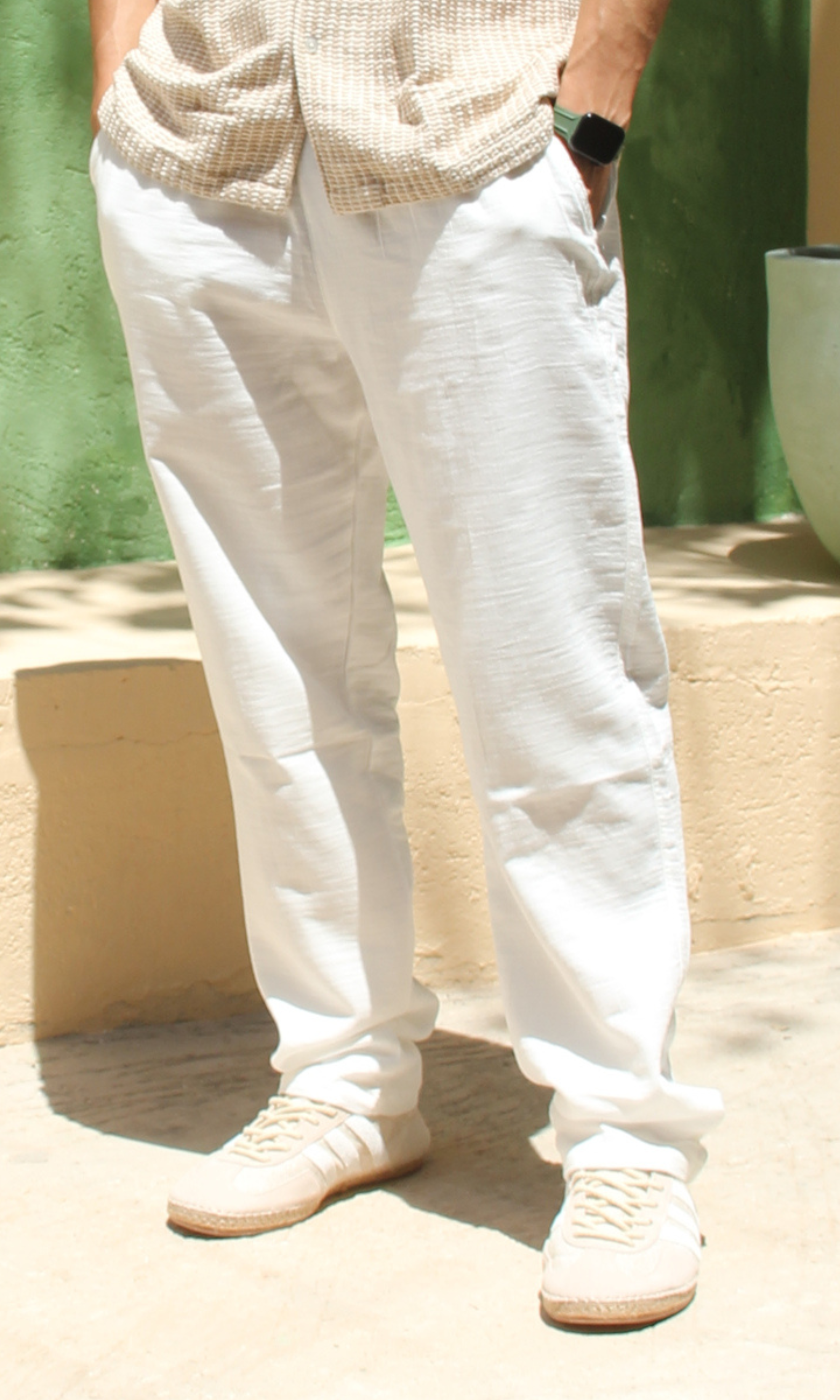 Men Linen Pants Textured Trouser (Black)