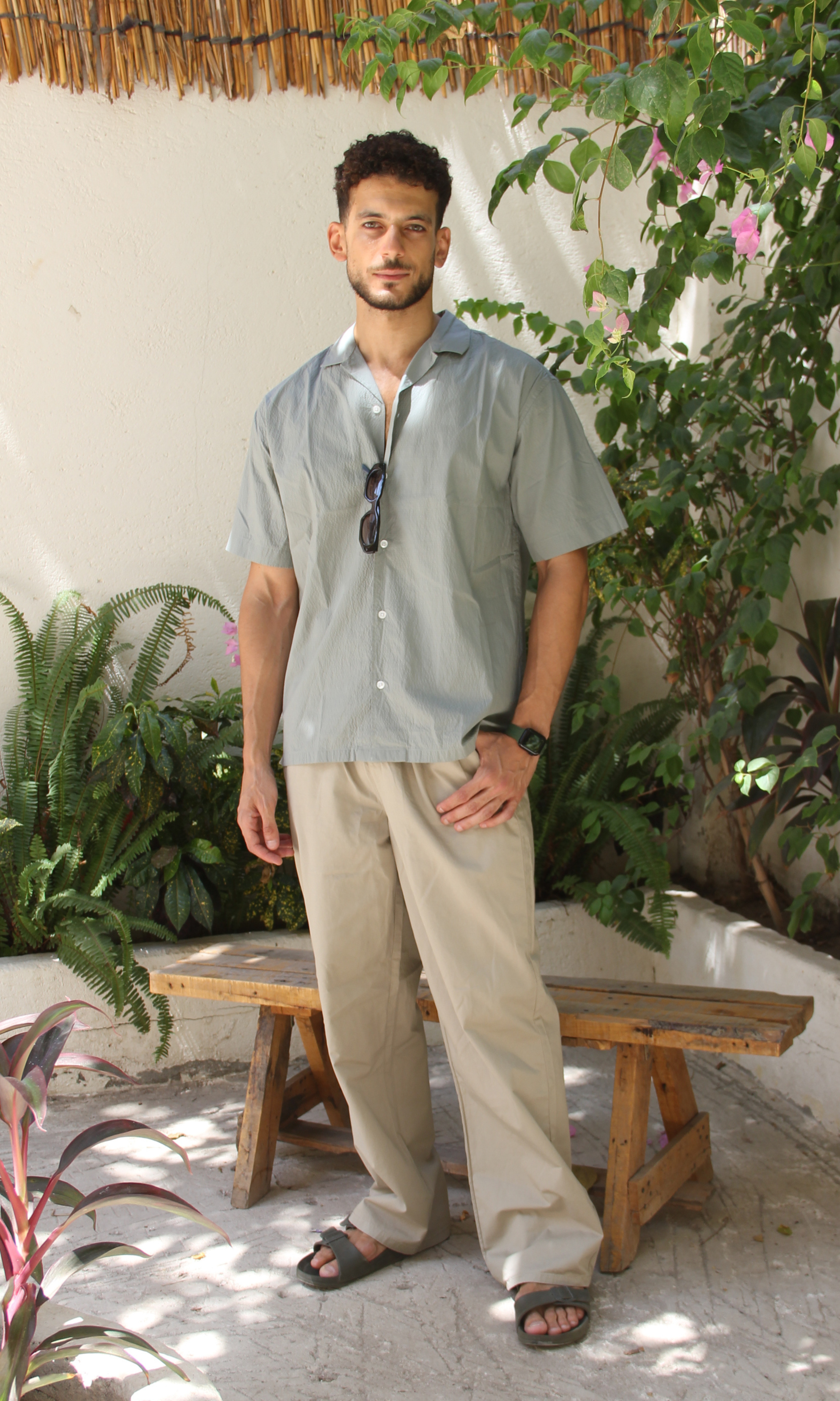 Men Regular Fit Texture Shirt (Oil Green)