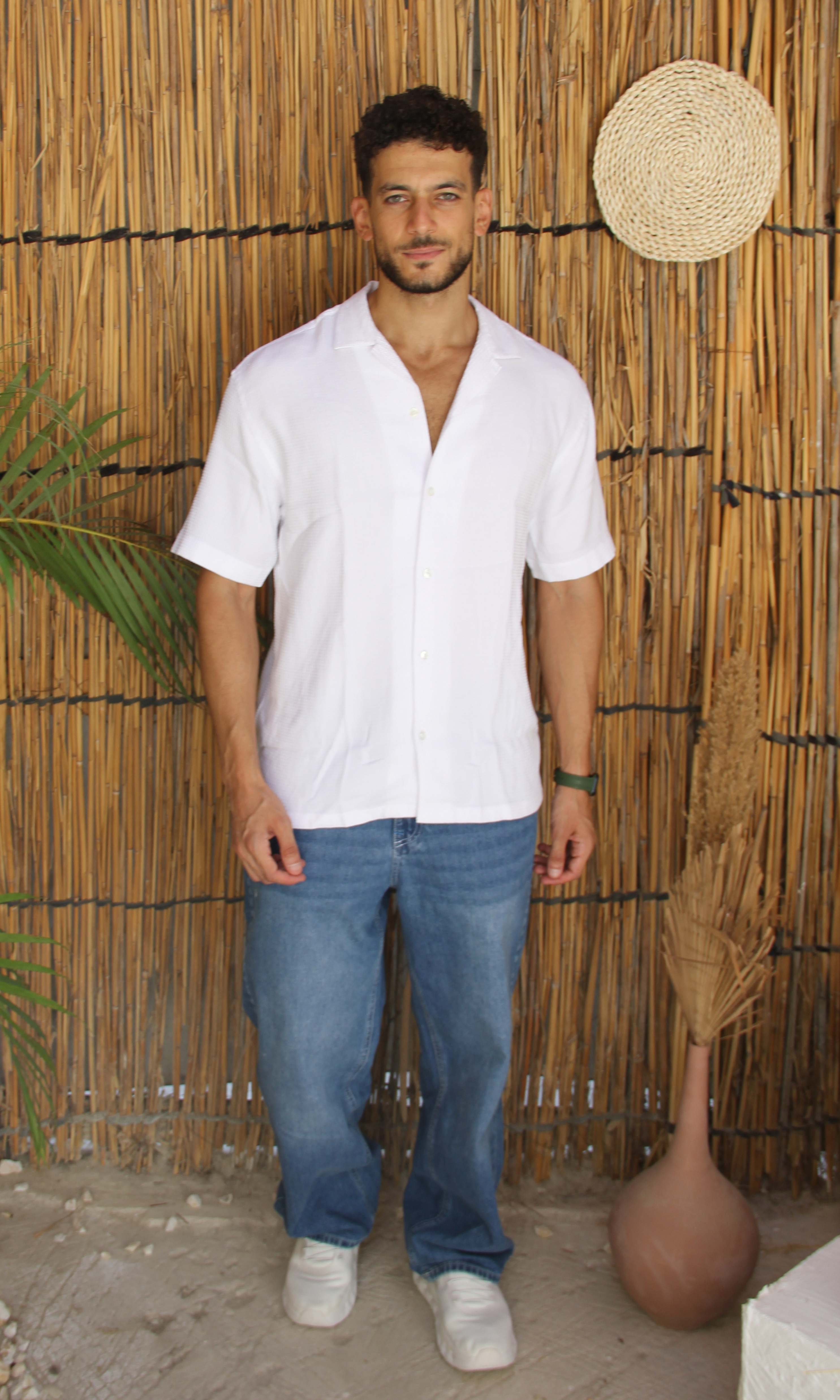 Men Regular Fit Texture Shirt (White)