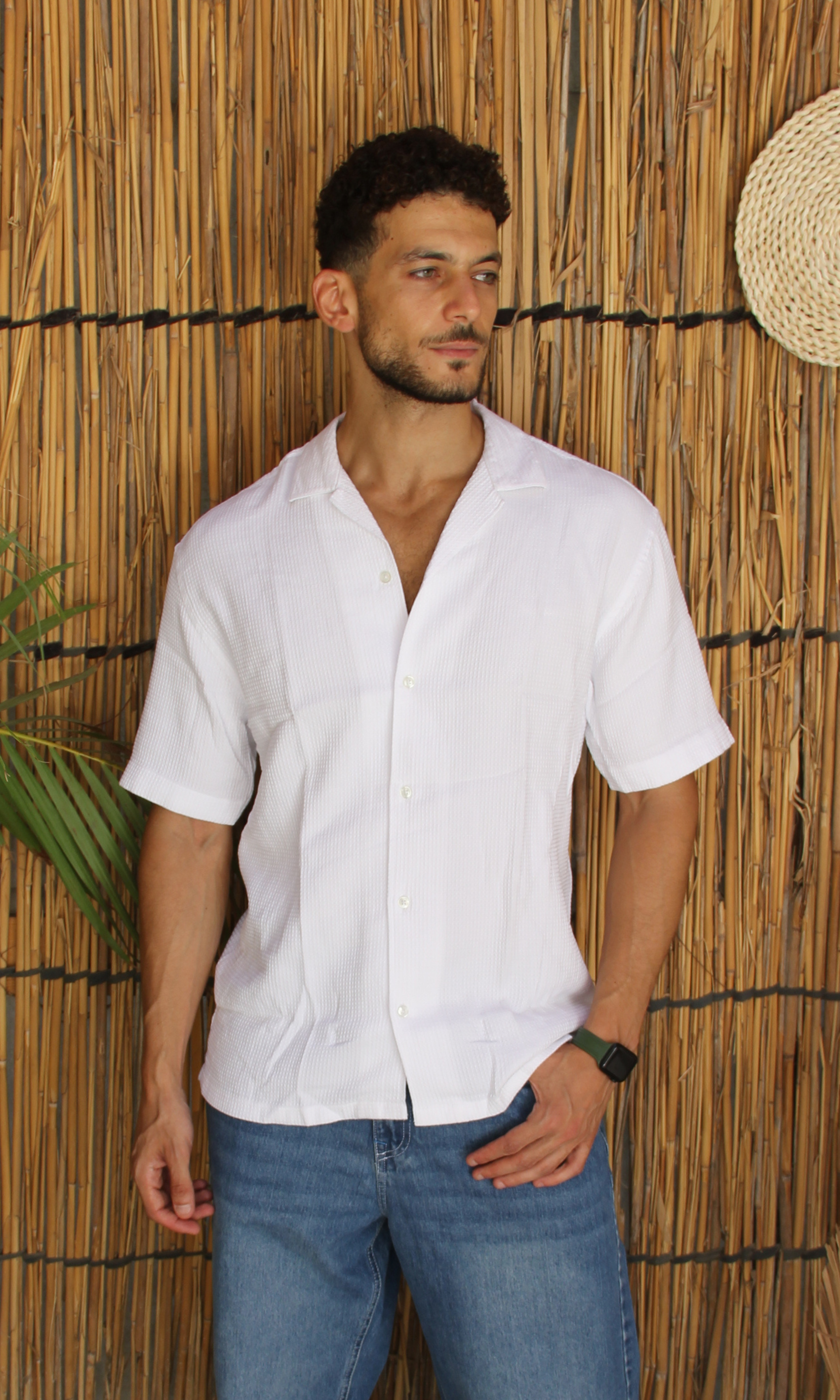 Men Regular Fit Texture Shirt (White)