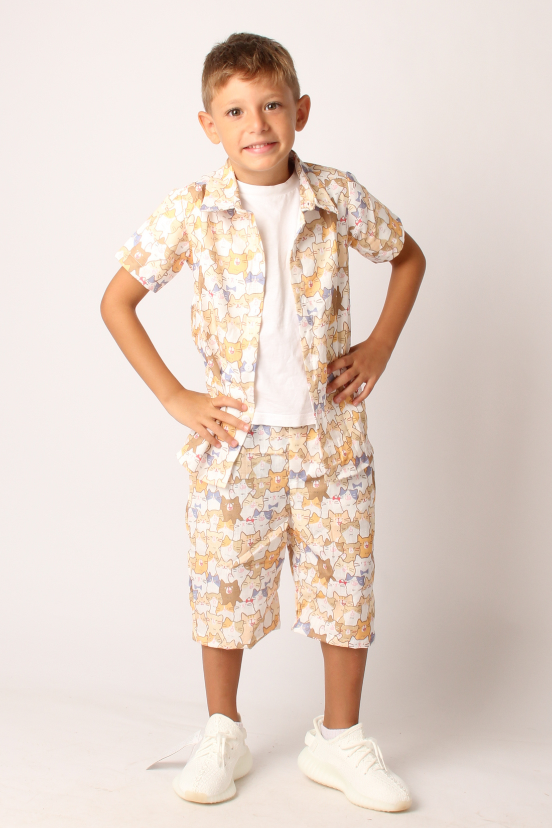 Kids Linen Shorts Sets 2 Piece (Cats)