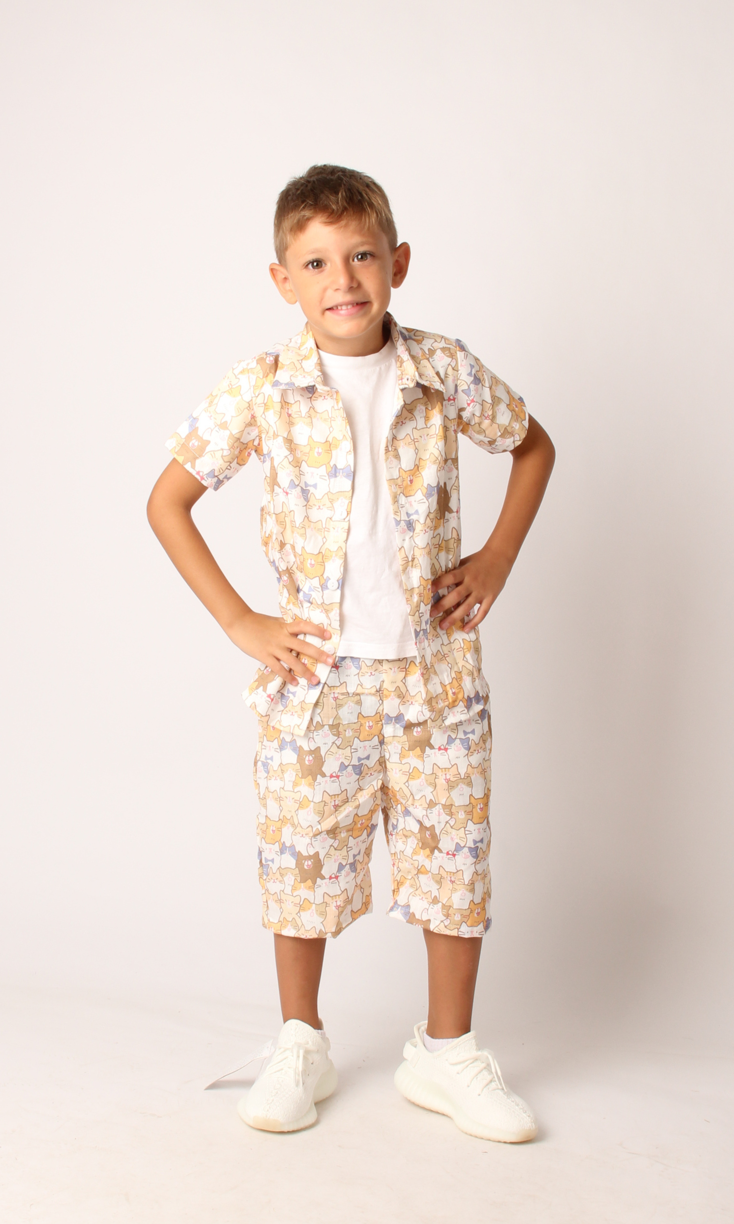 Kids Linen Shorts Sets 2 Piece (Cats)