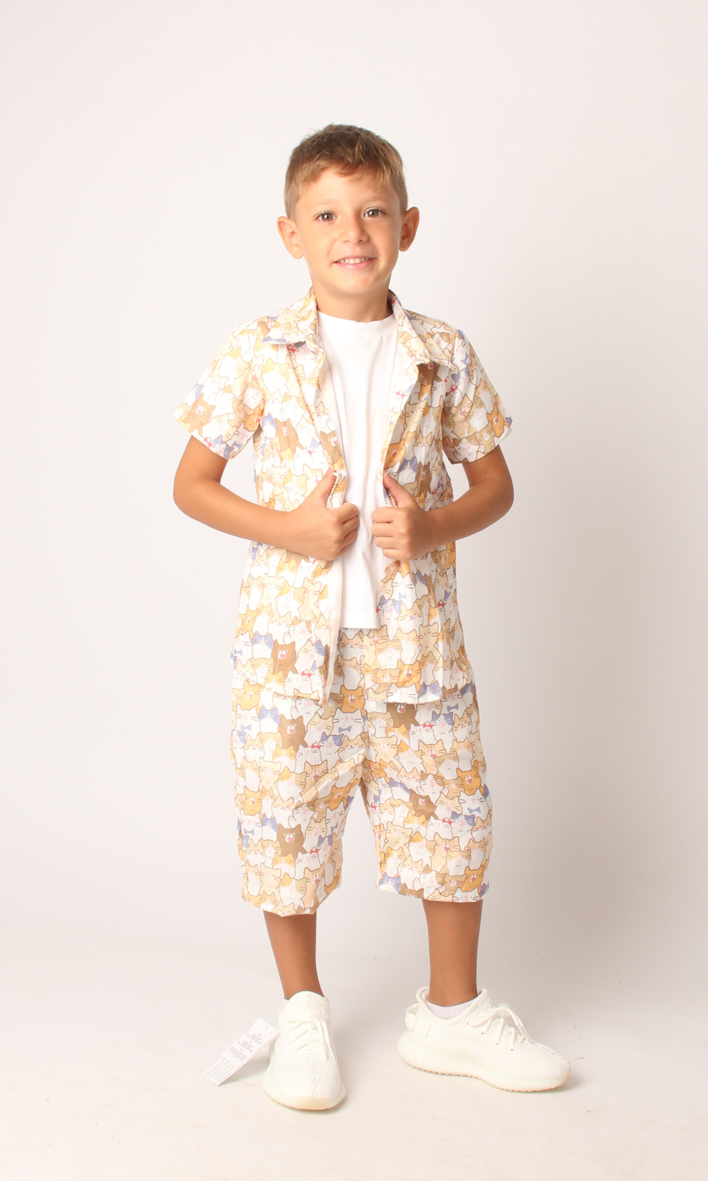 Kids Linen Shorts Sets 2 Piece (Cats)