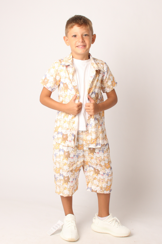 Kids Linen Shorts Sets 2 Piece (Cats)