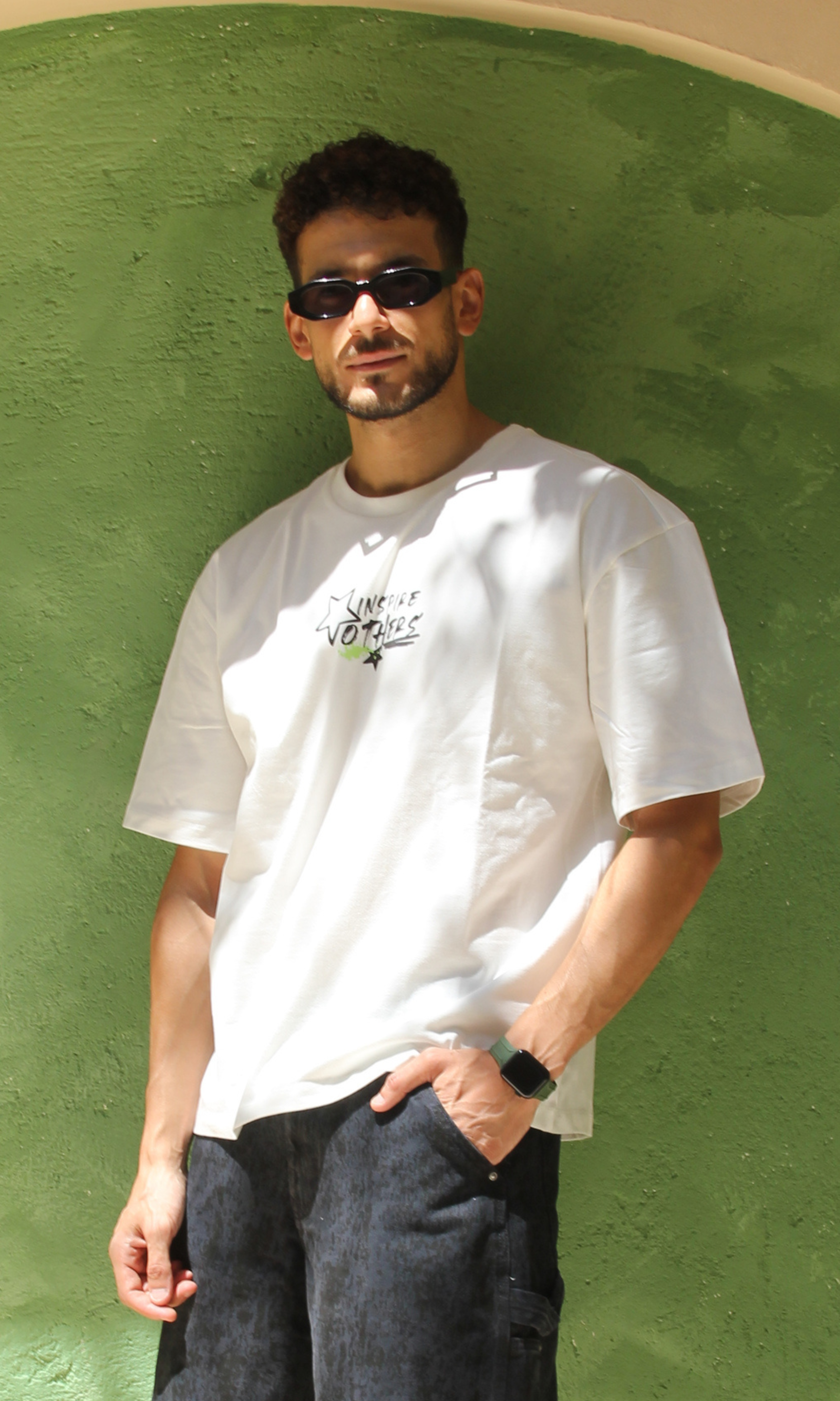 Men Oversized Boxy T-Shirt Star (White)