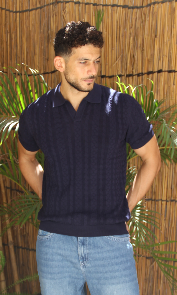 Men Textured Knit Regular Fit Polo