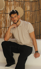 Men's beige knitted polo shirt classic collar, product photo