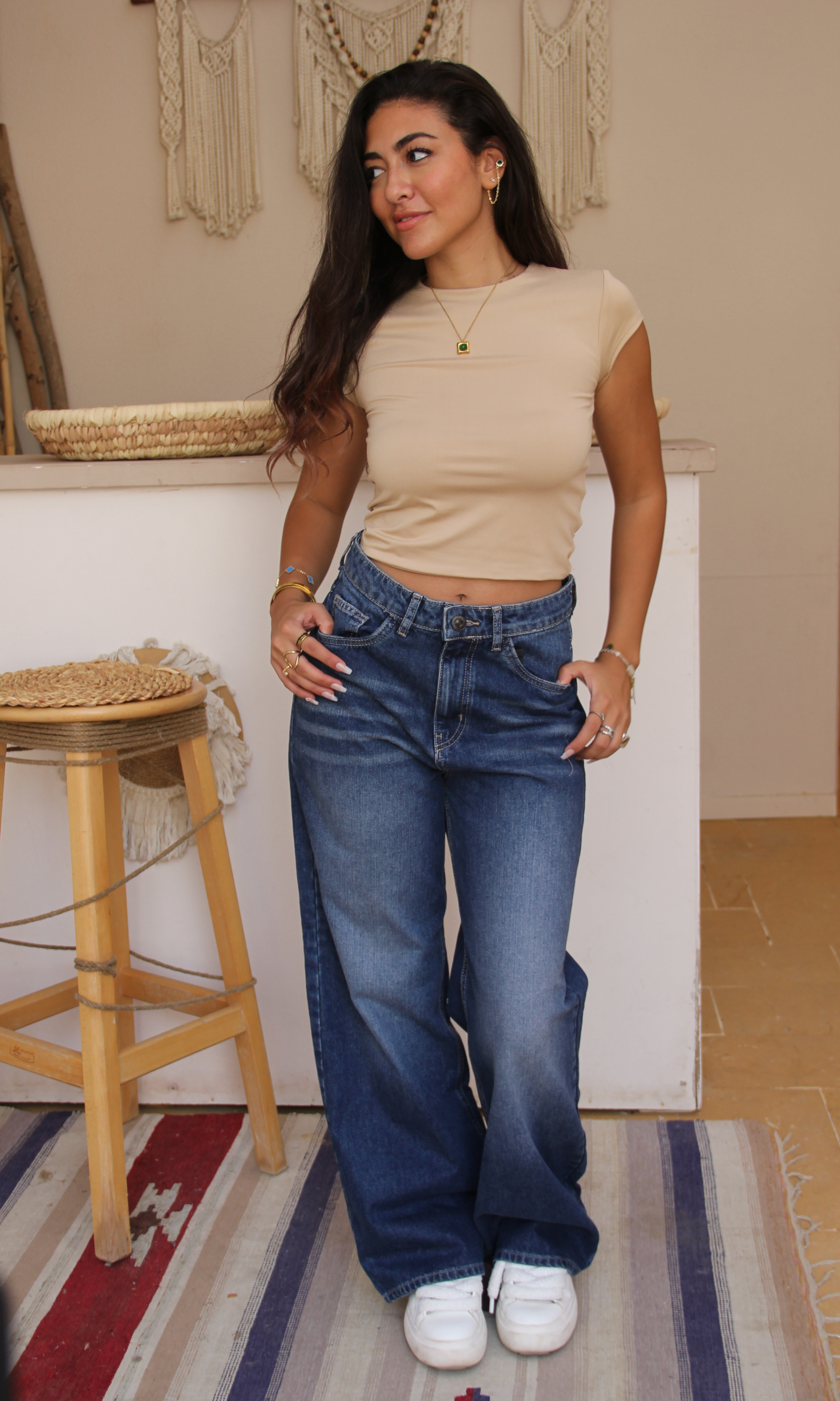 Women Wide Leg Jeans (Dark Blue)