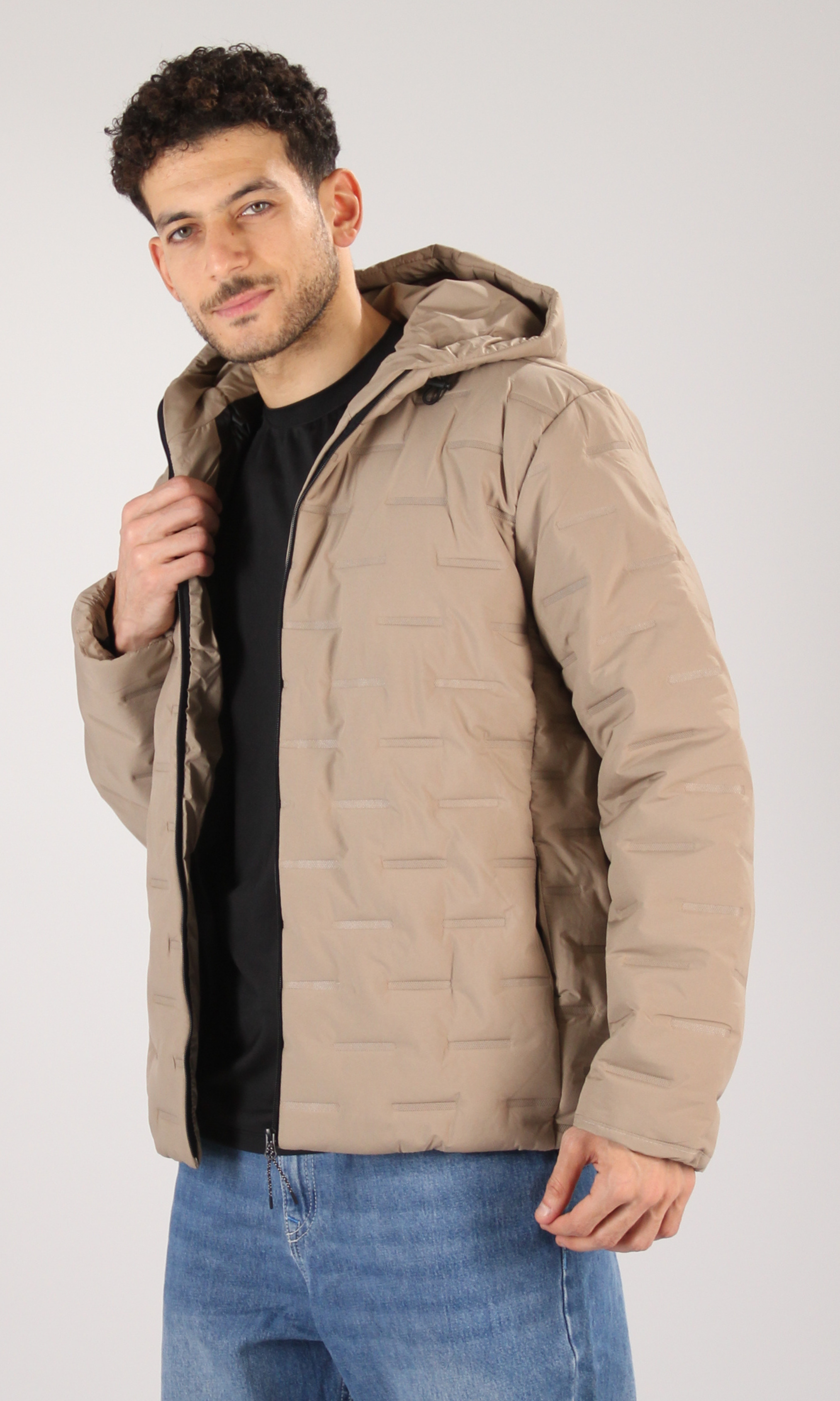 Hooded Puffer Jacket (Beige)