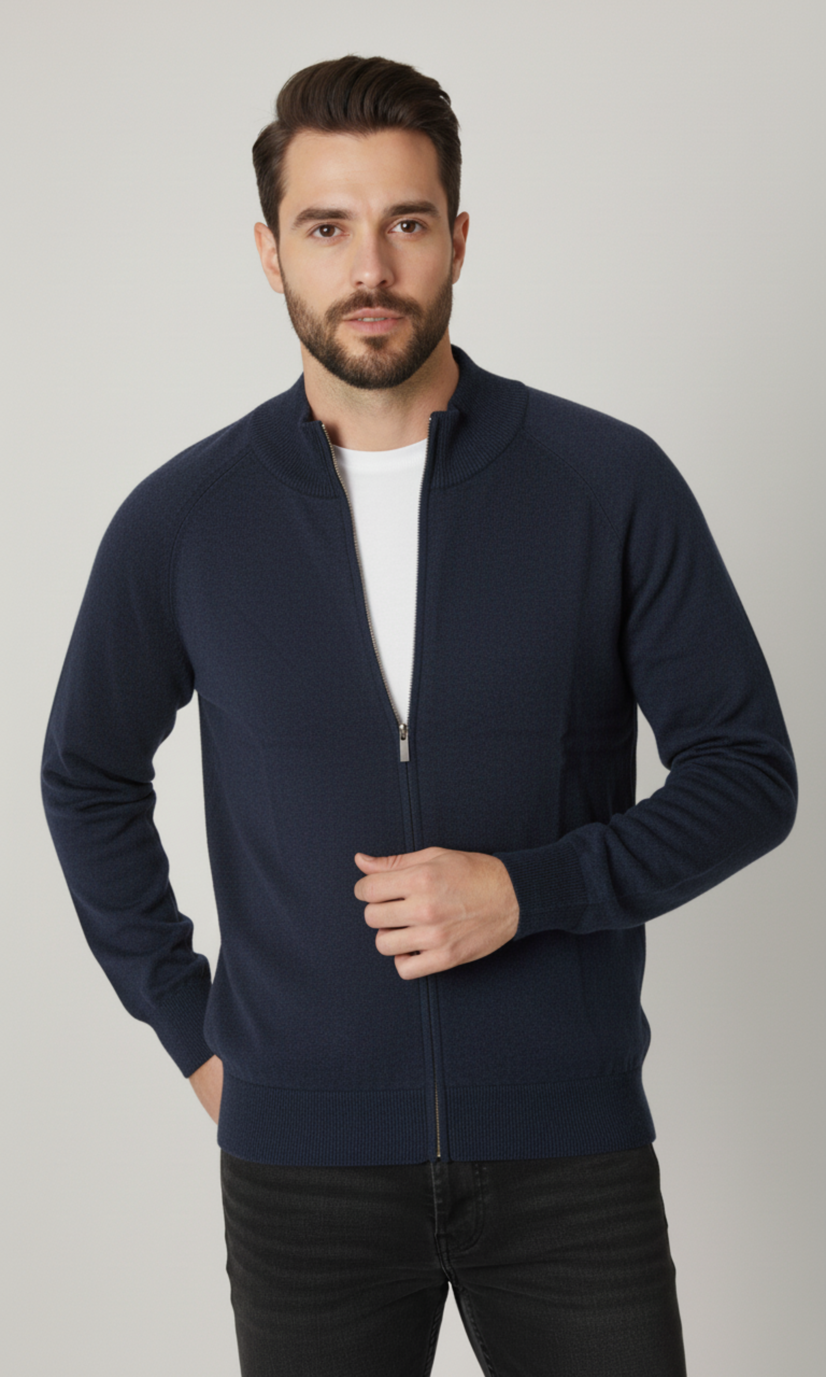 Men Textured Zip Through Jacket