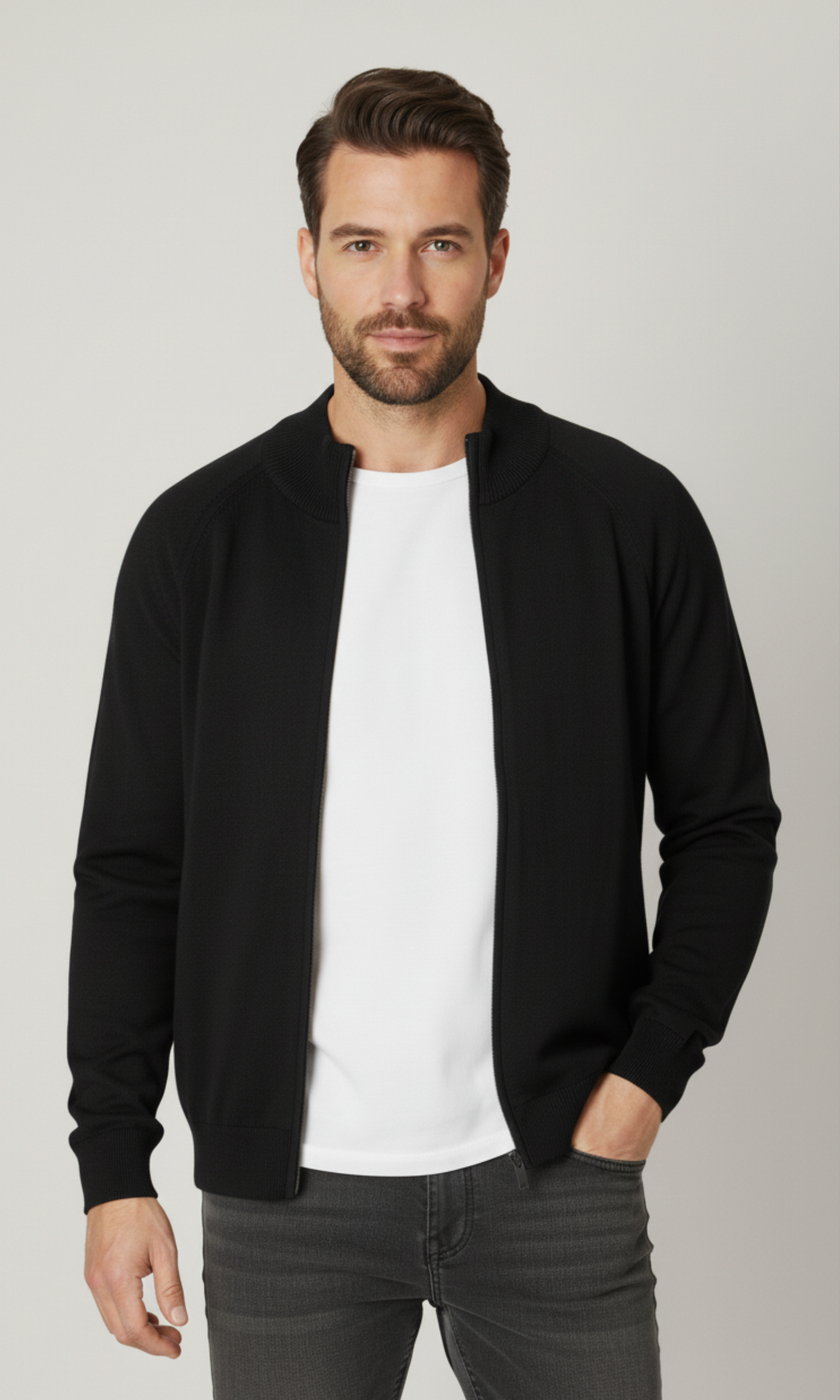 Men Textured Zip Through Jacket