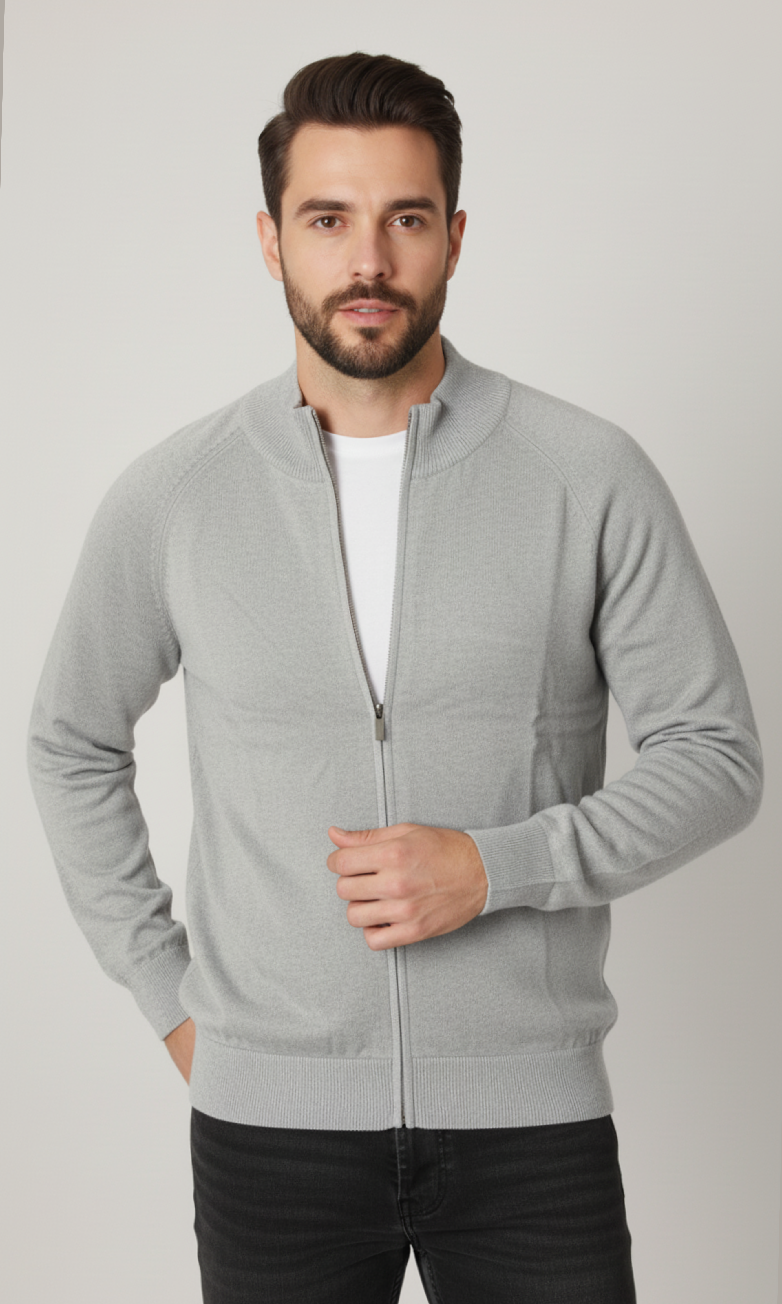 Men Textured Zip Through Jacket