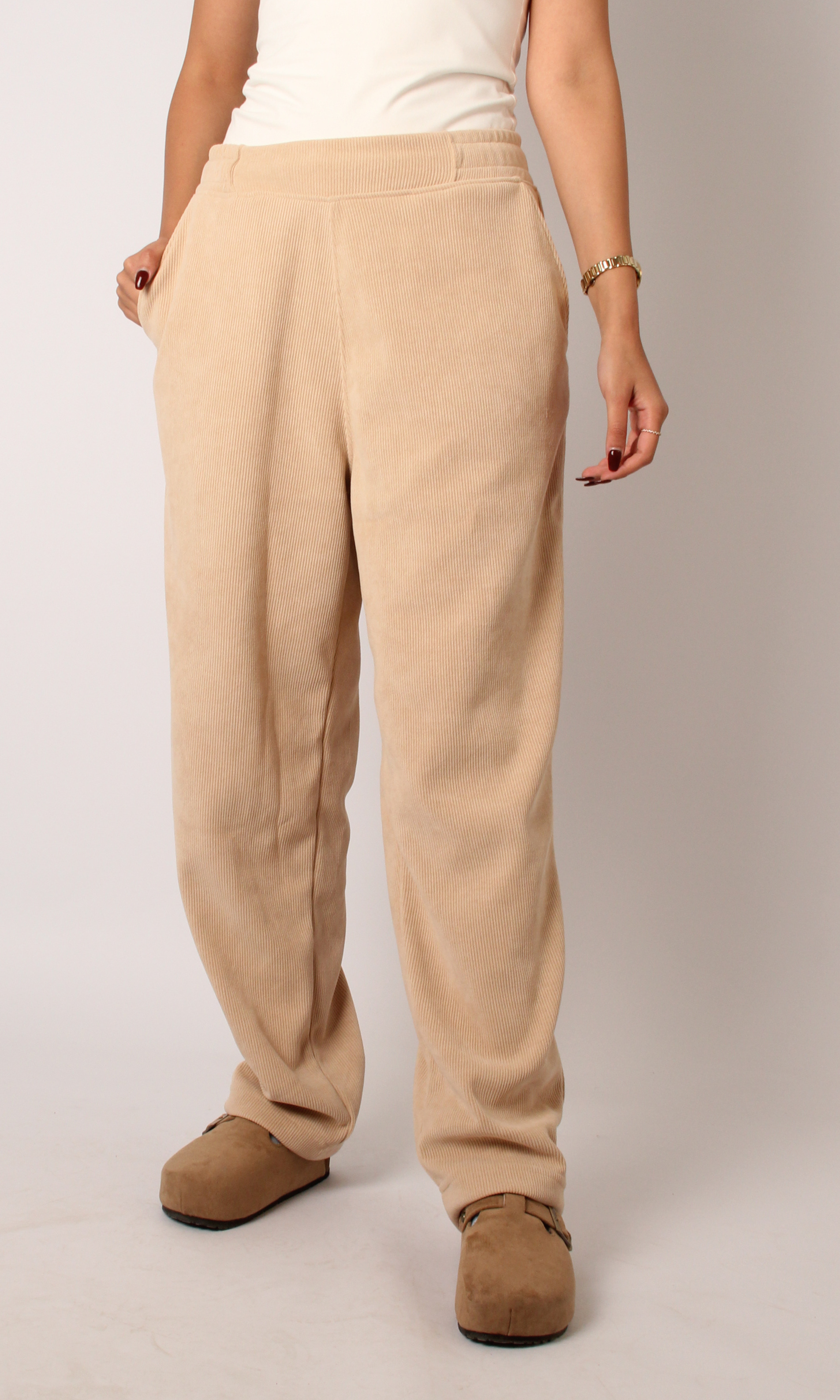 NUT Women Tied Elastic High Waist Velvet Pants