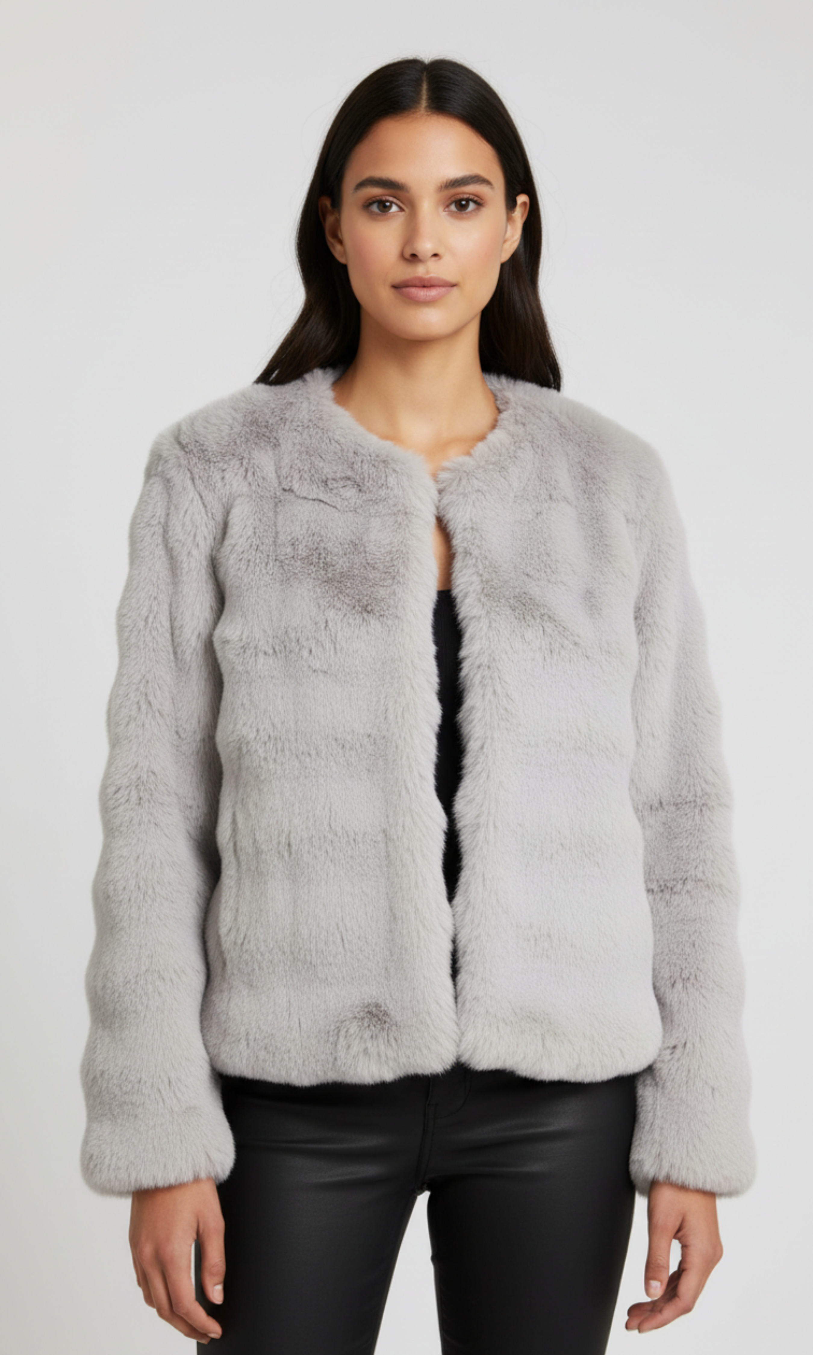 Women Collarless Fur Jacket