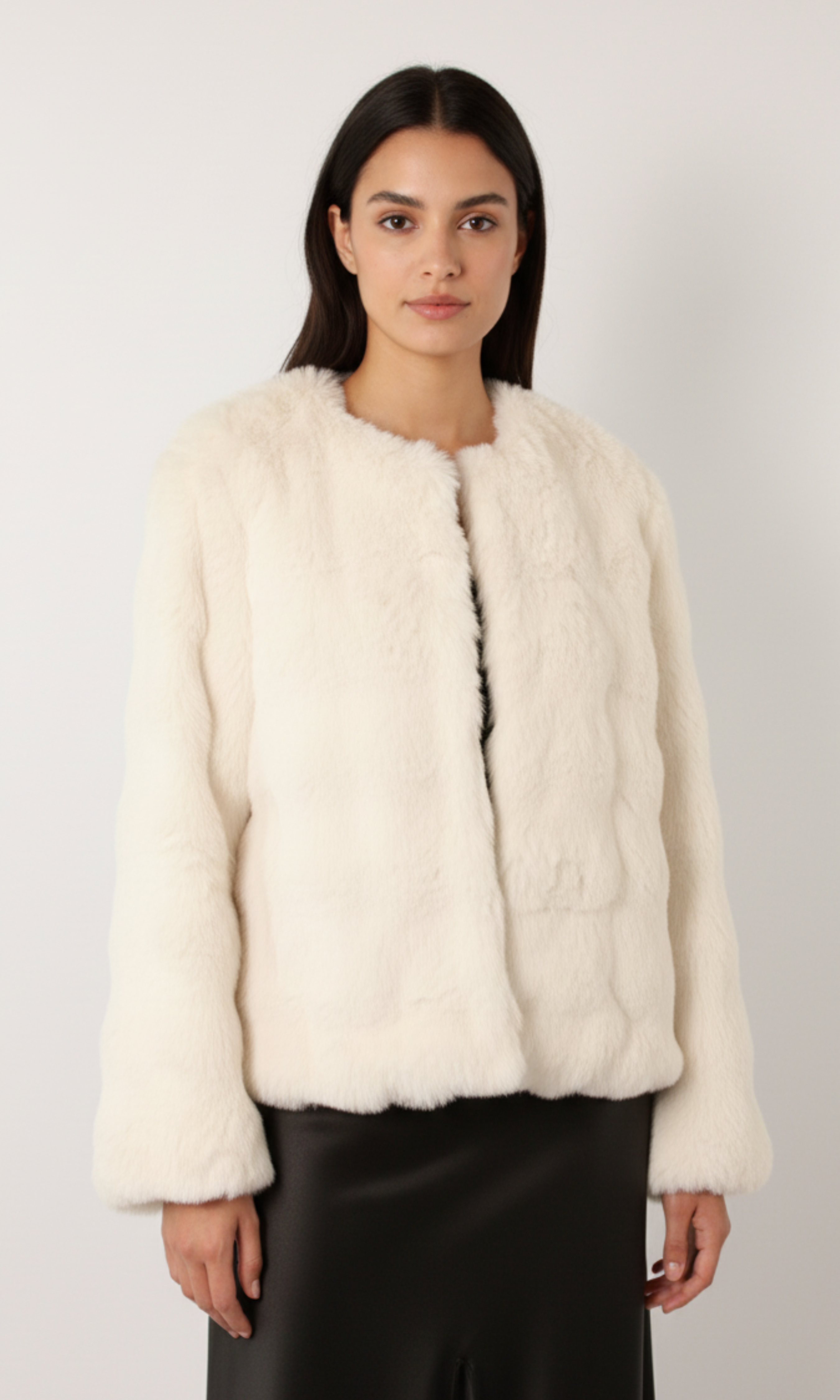 Women Collarless Fur Jacket