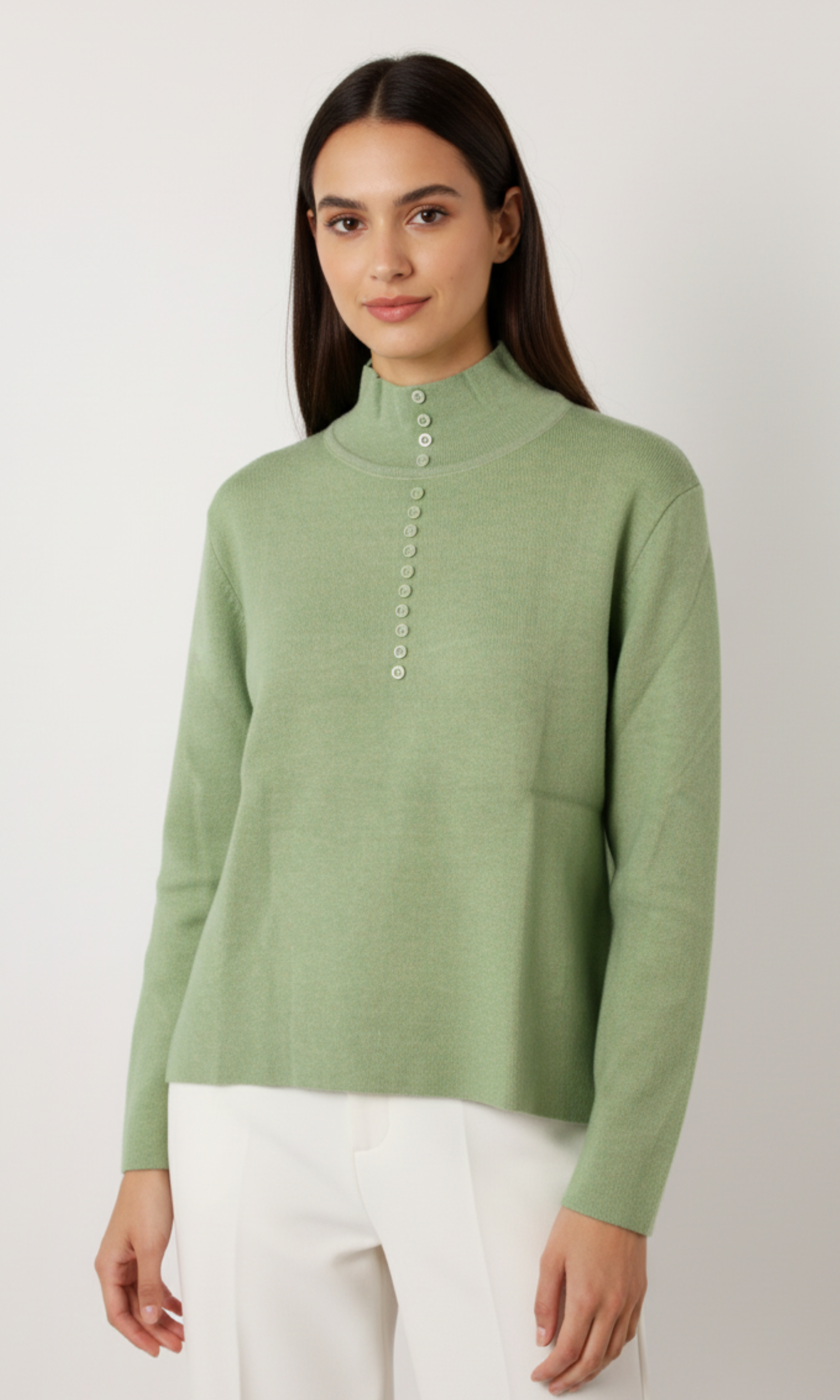 Women Button Turtleneck Sweater Regular Fit