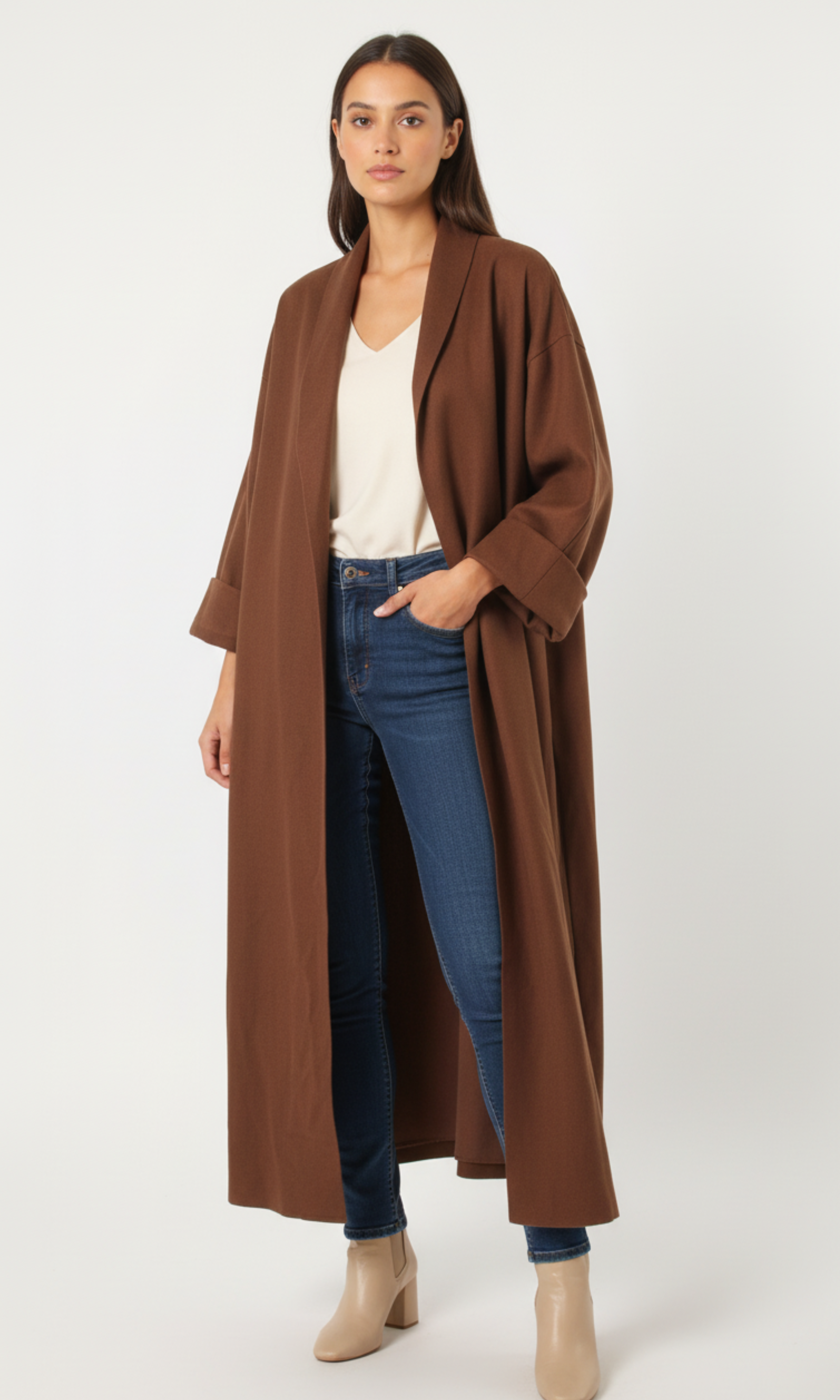 Women Long Open Front Coat
