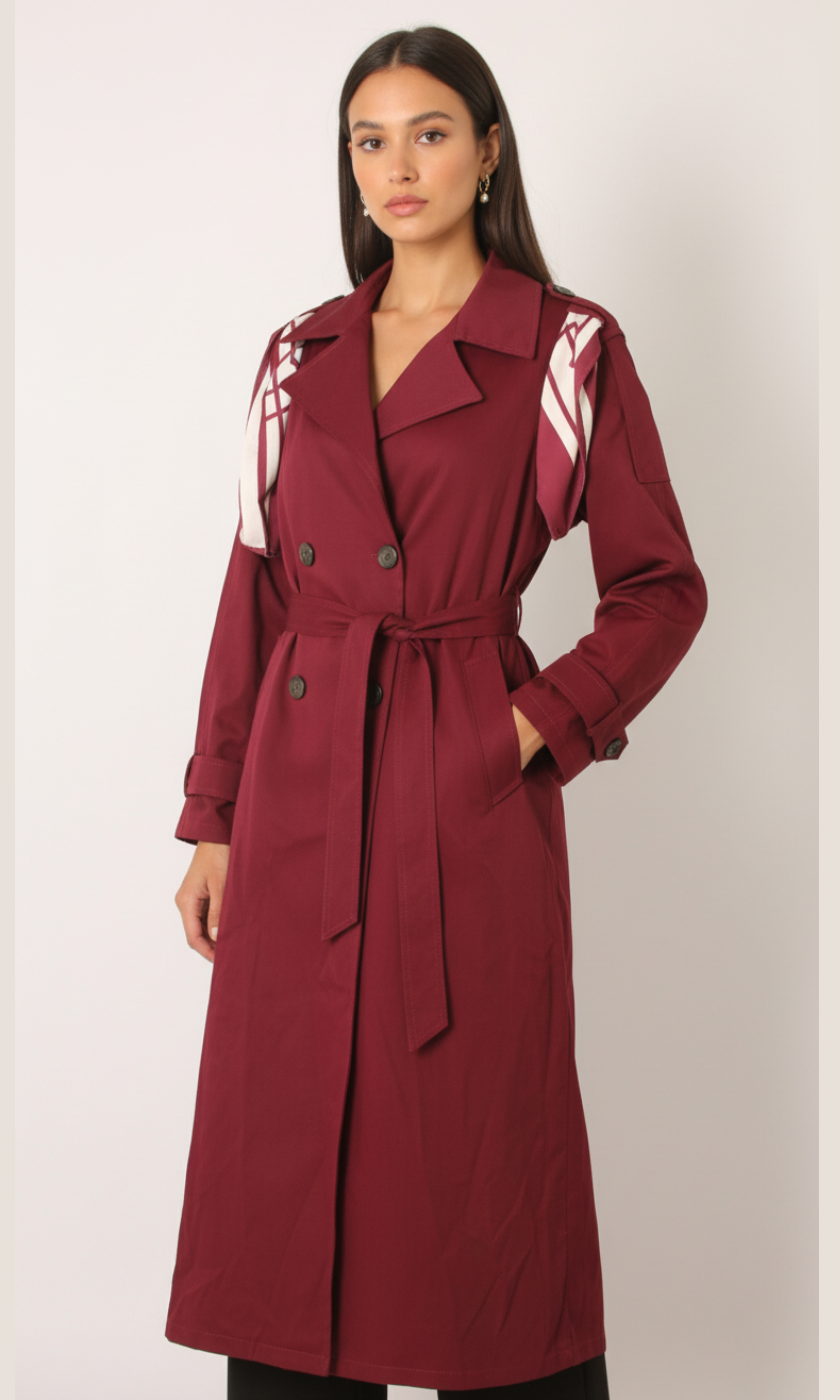 Women Waist Belted Trench Coat