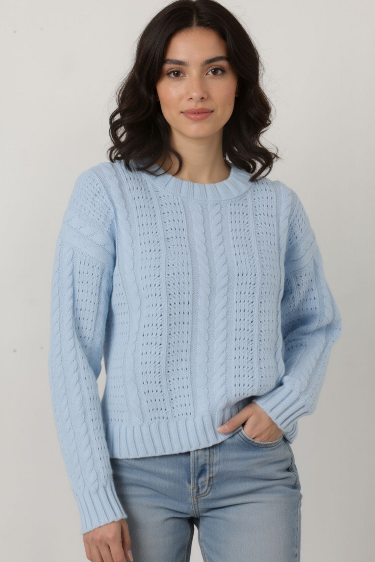 Women Cable-Knit Crew Neck Sweater
