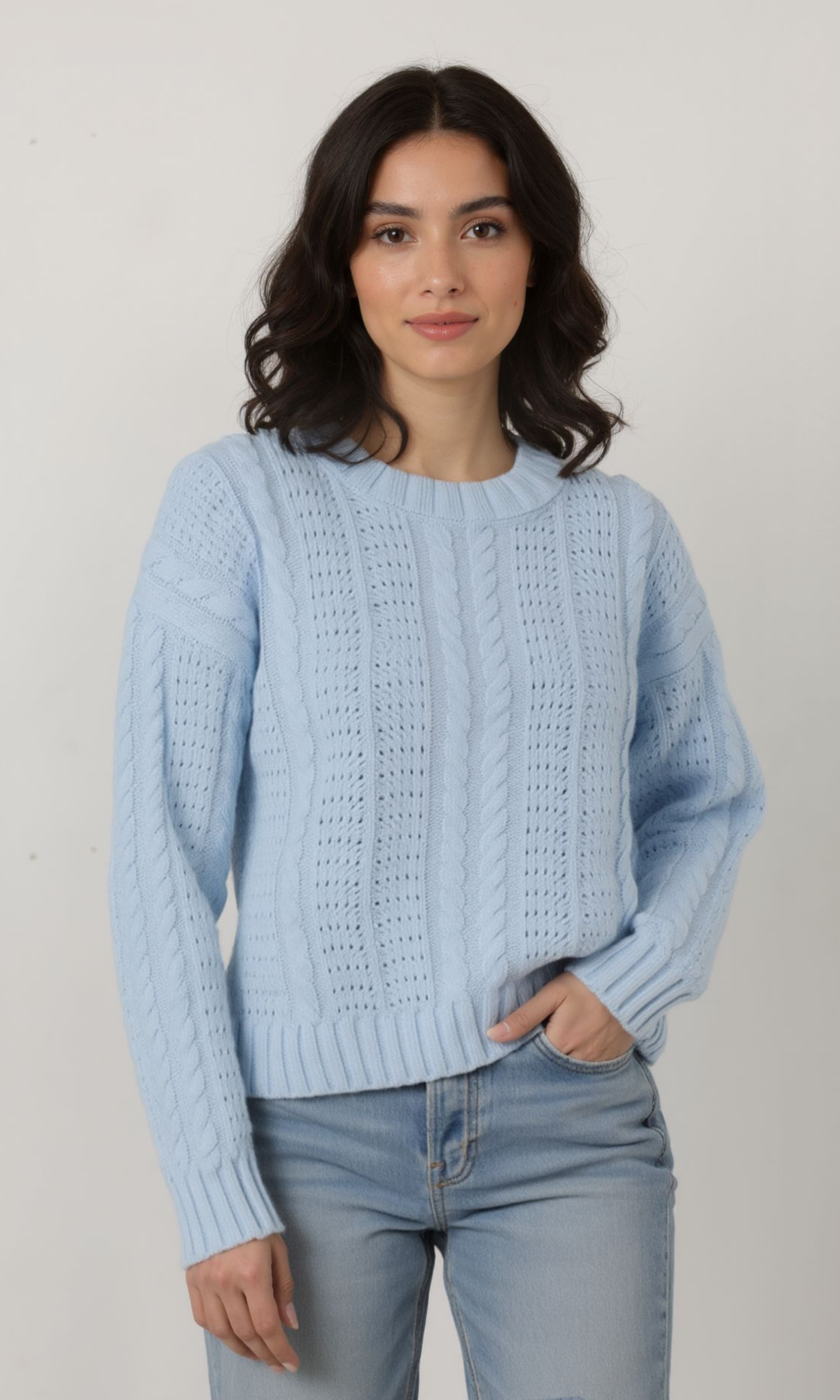Women Cable-Knit Crew Neck Sweater