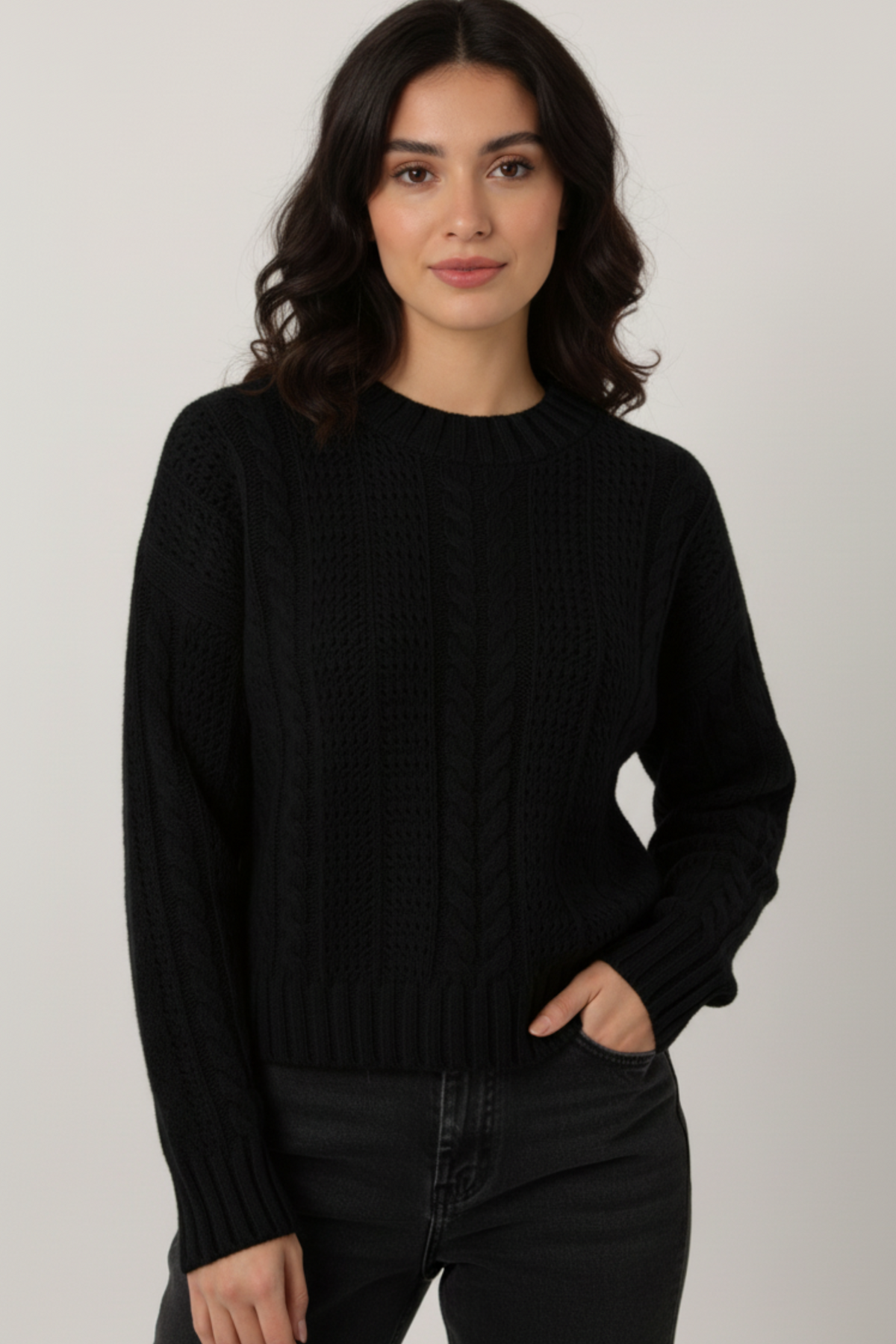Women Cable-Knit Crew Neck Sweater