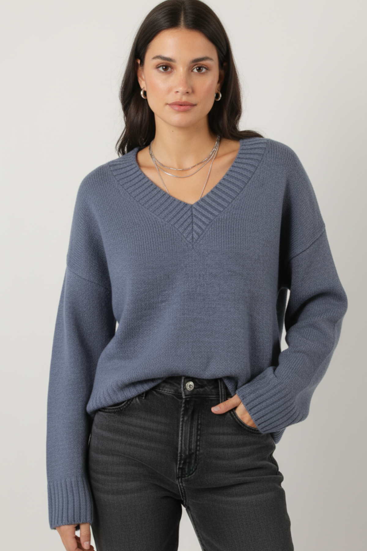 Women Oversized V-Neck Knit Sweater