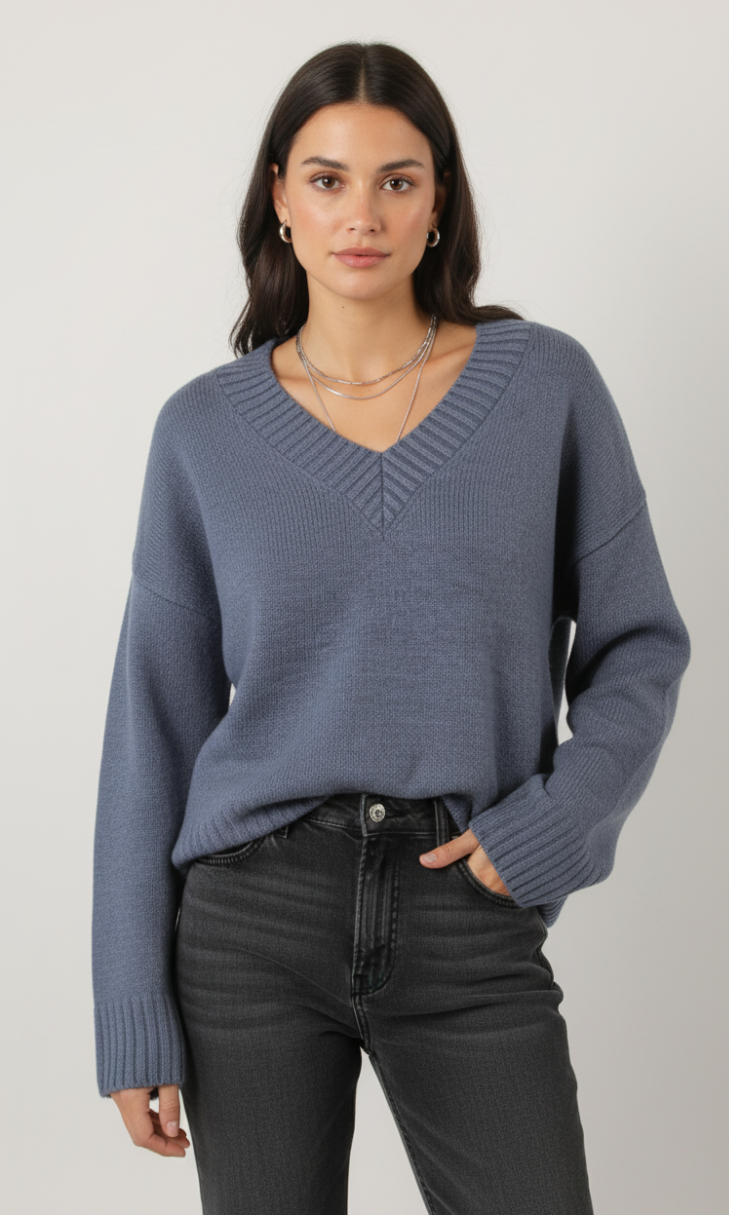 Women Oversized V-Neck Knit Sweater