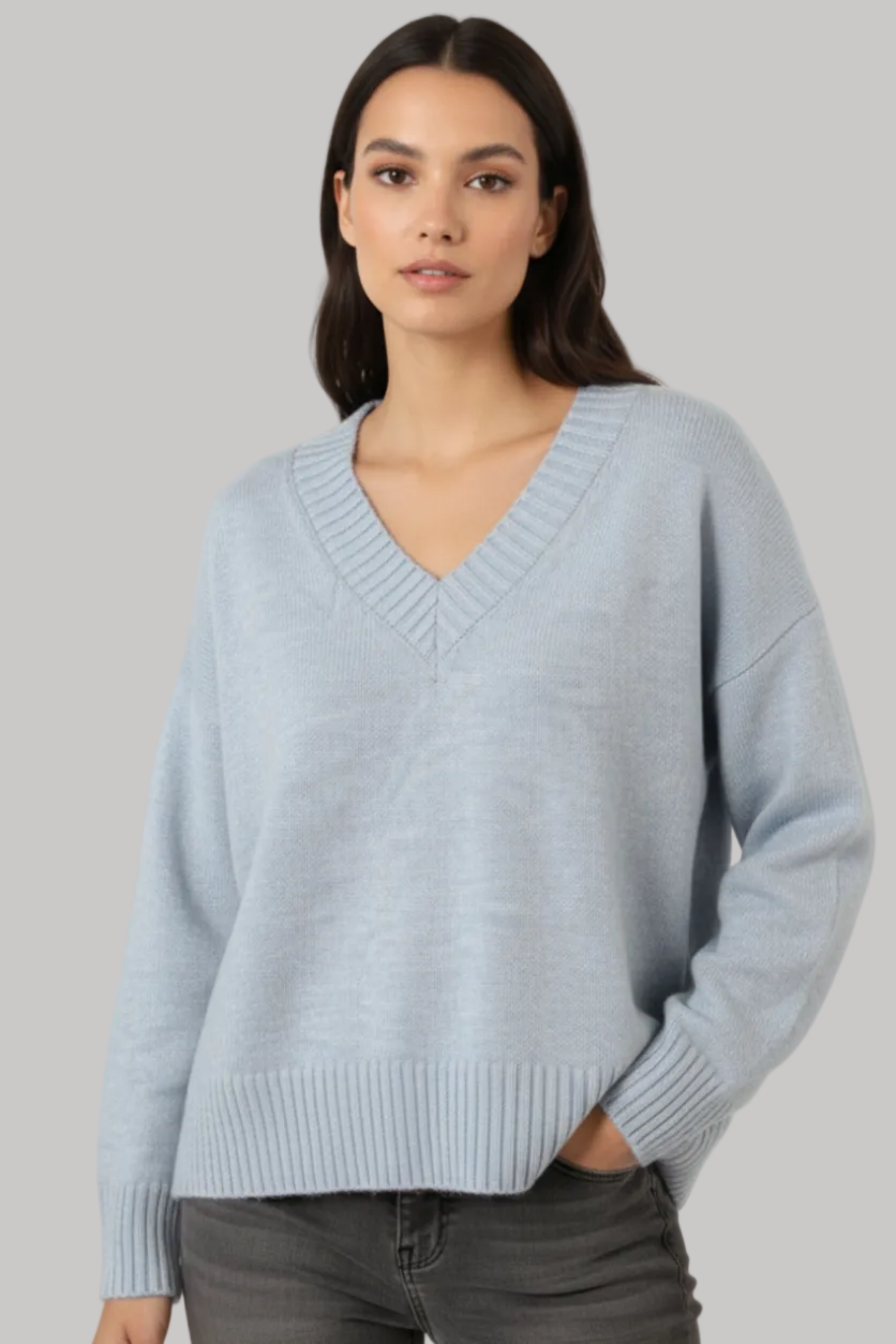 Women Oversized V-Neck Knit Sweater