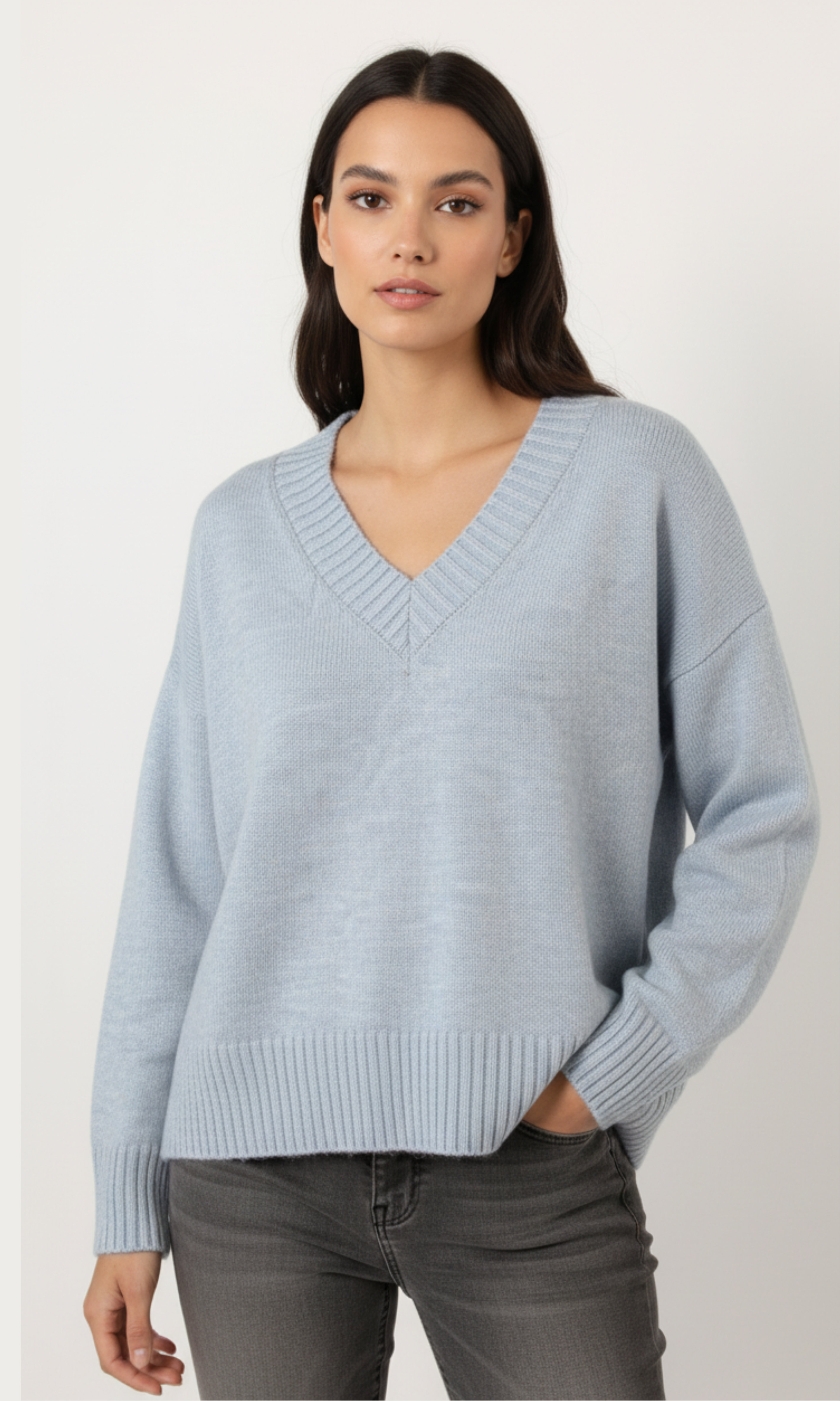 Women Oversized V-Neck Knit Sweater