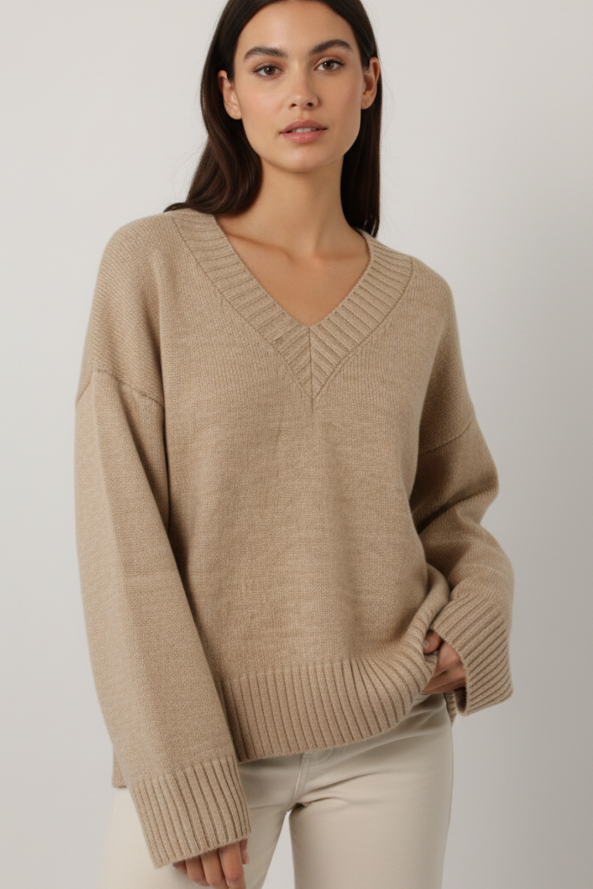 Women Oversized V-Neck Knit Sweater
