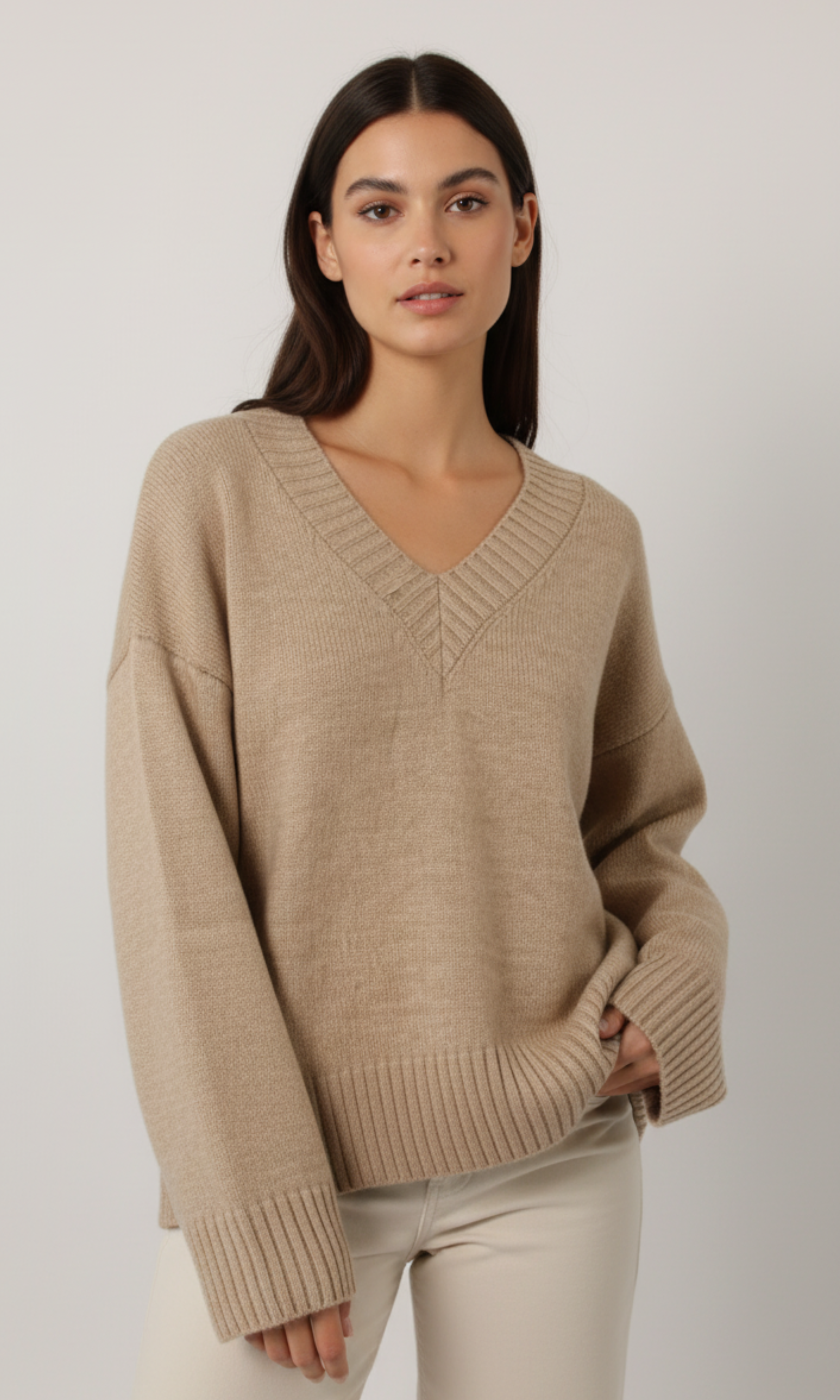 Women Oversized V-Neck Knit Sweater