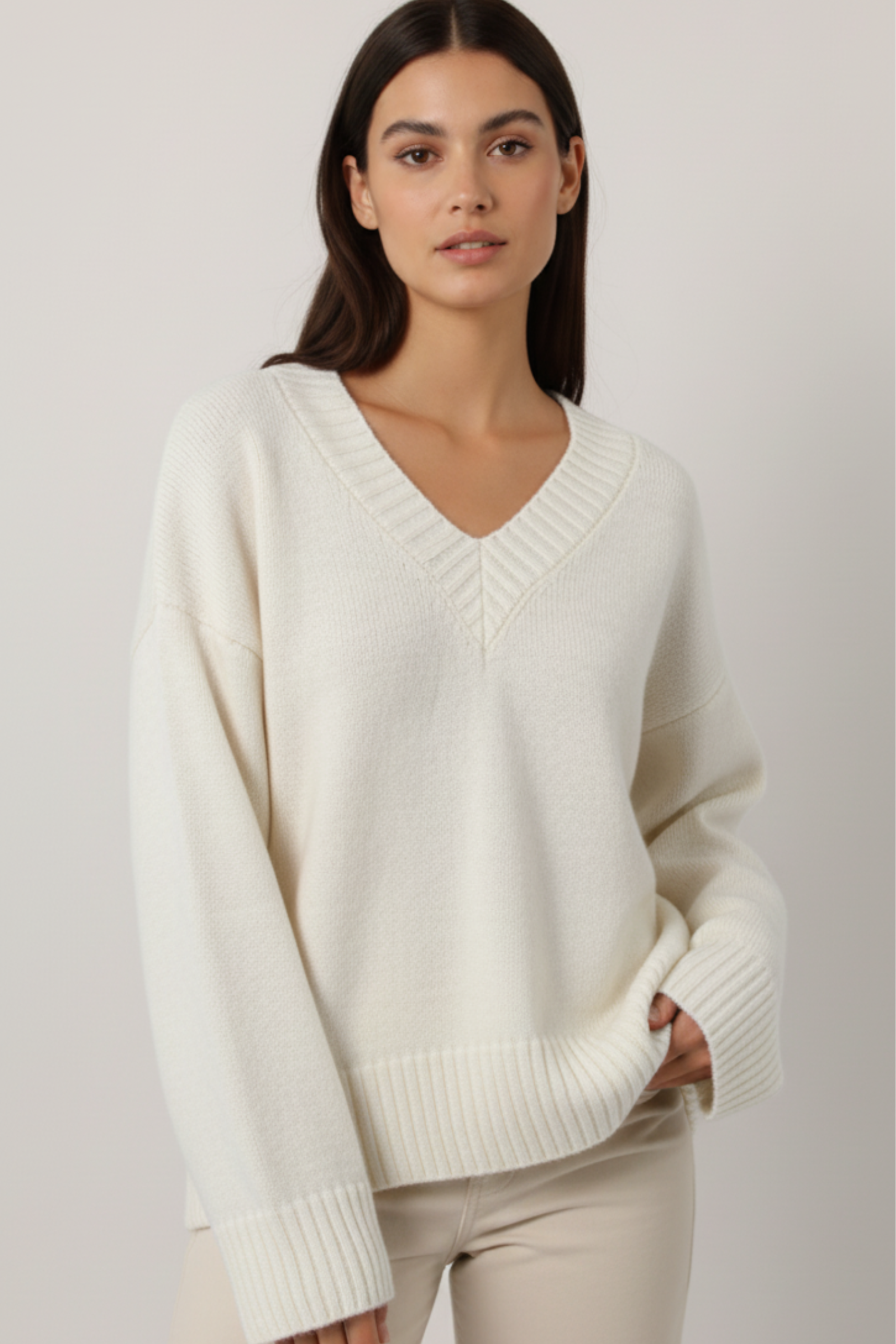 Women Oversized V-Neck Knit Sweater