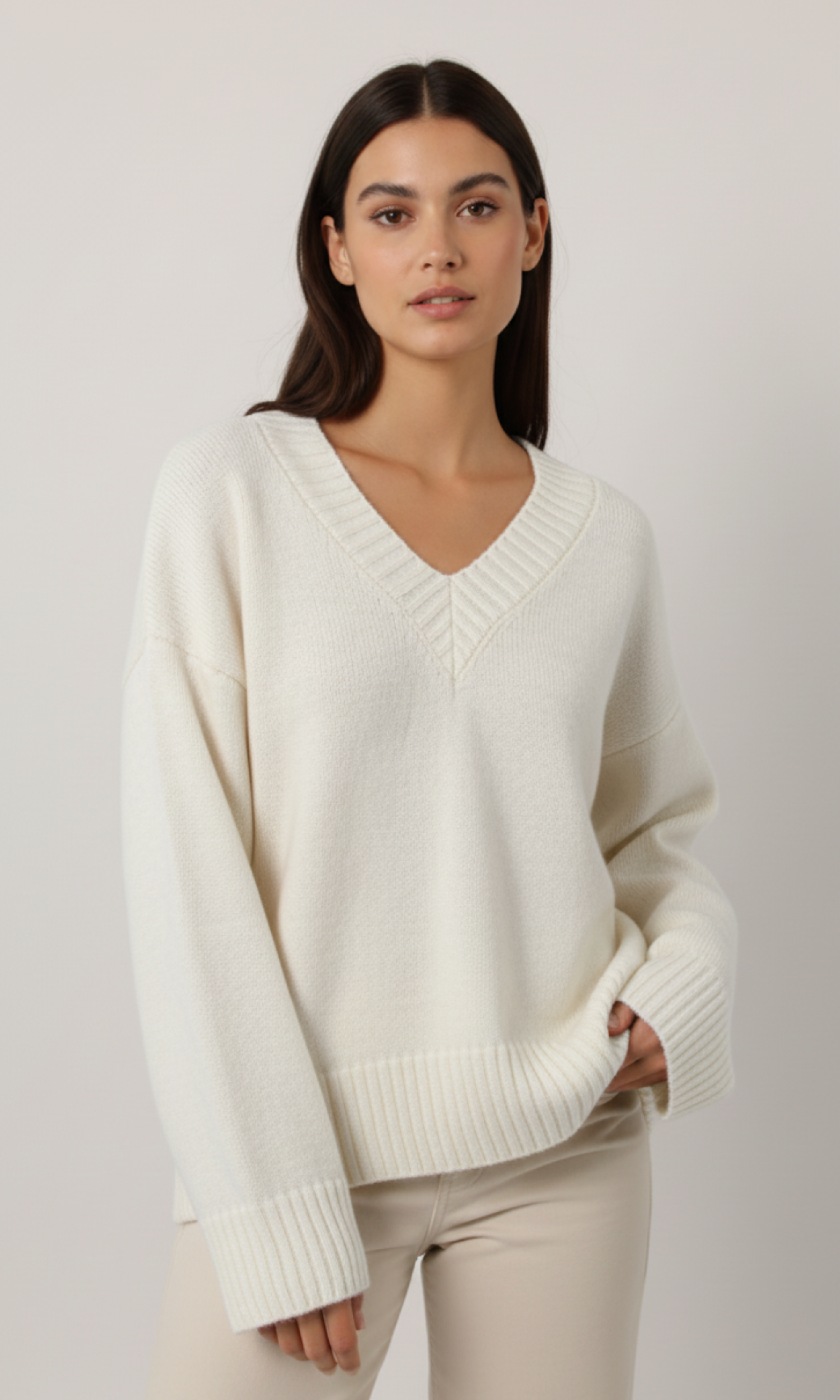Women Oversized V-Neck Knit Sweater