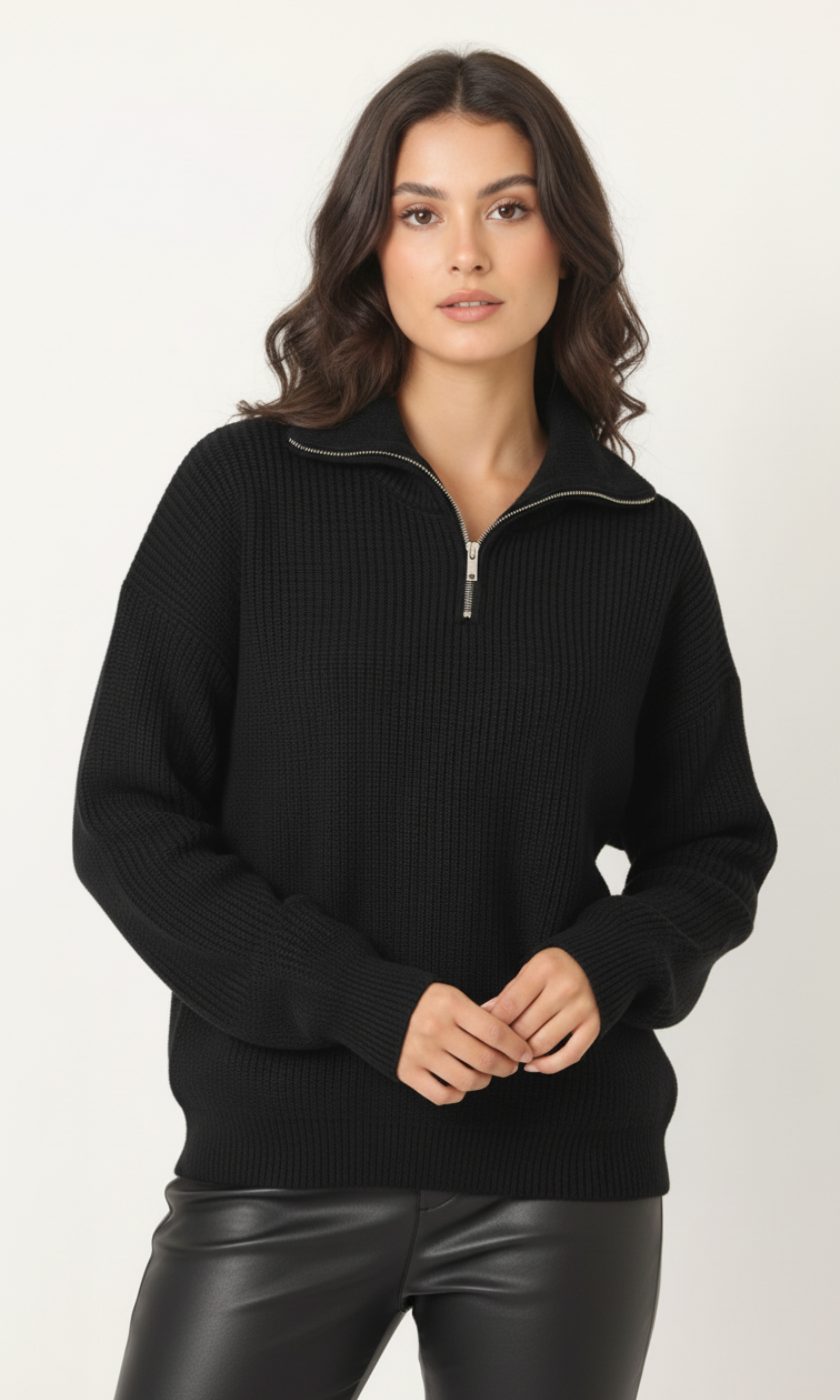 Women Half Zip Knit Sweater