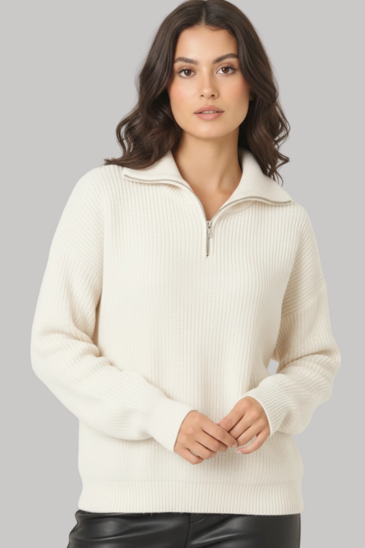 Women Half Zip Knit Sweater