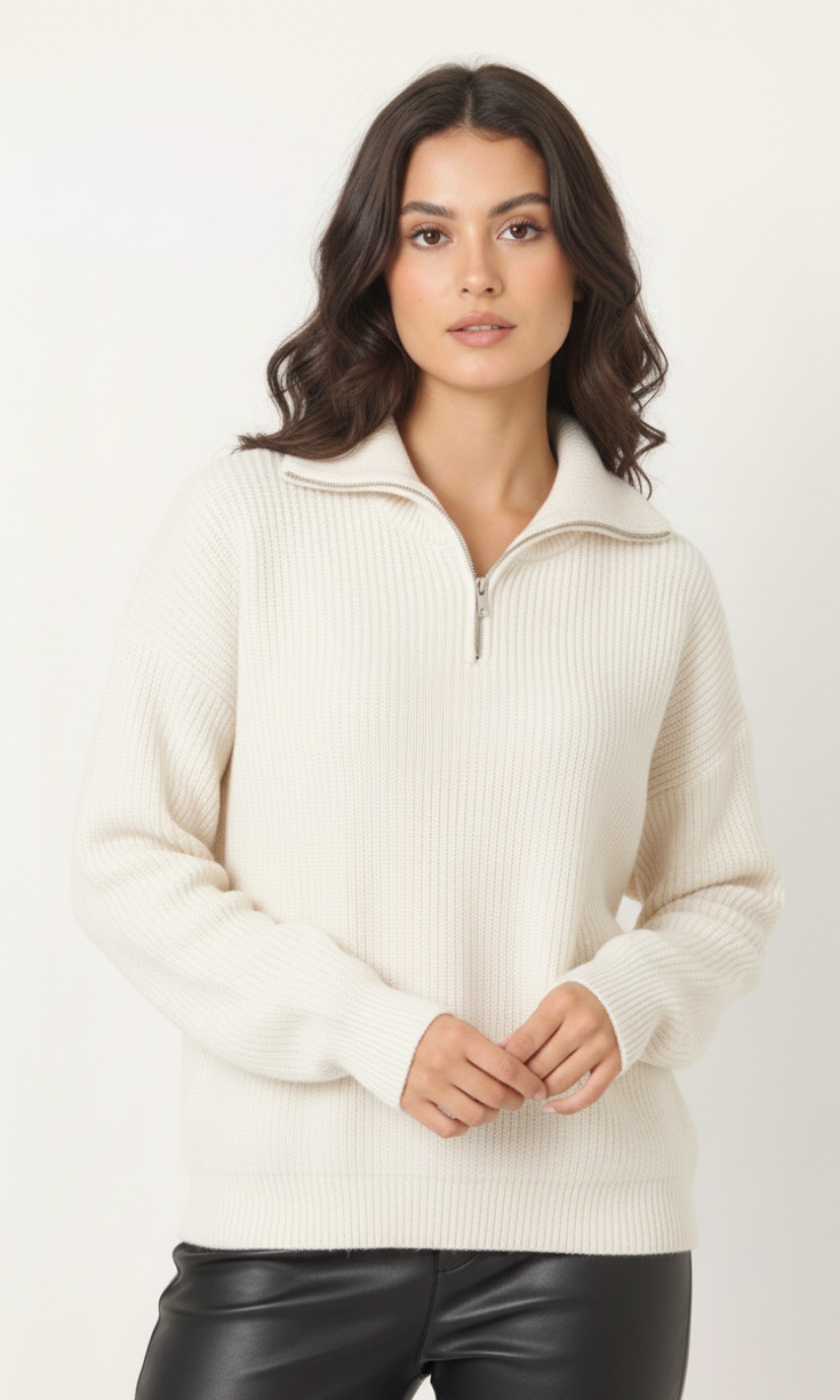 Women Half Zip Knit Sweater