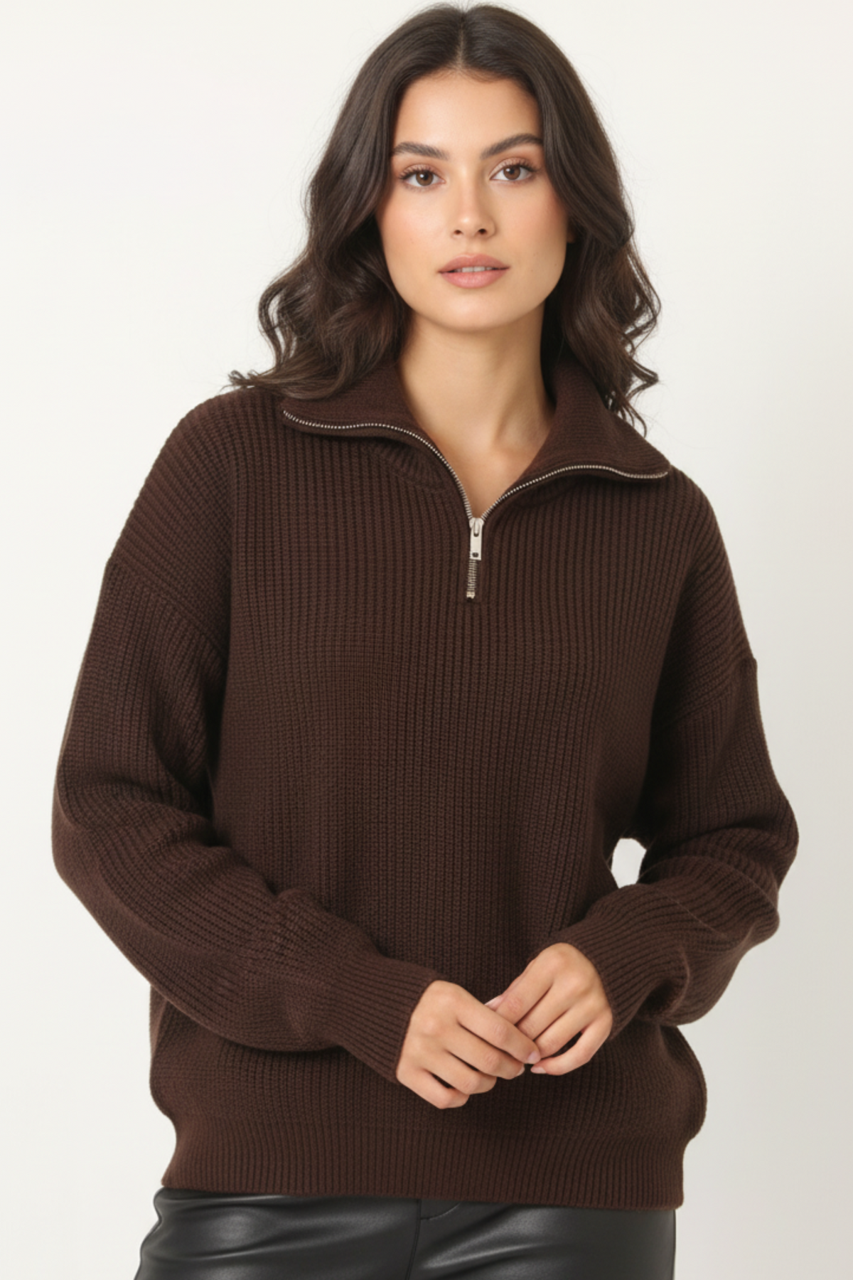 Women Half Zip Knit Sweater